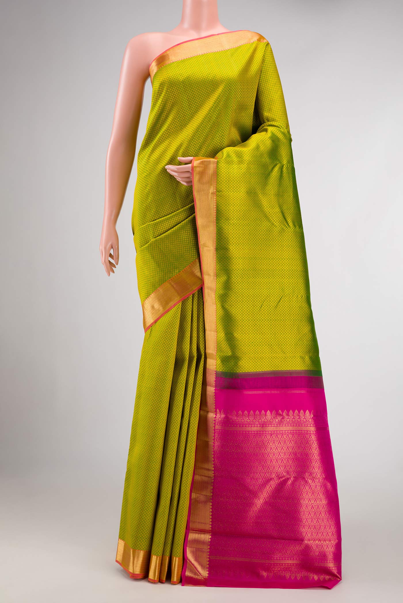 Pure Silk Pure Zari Parrot Green Kanjivaram Saree