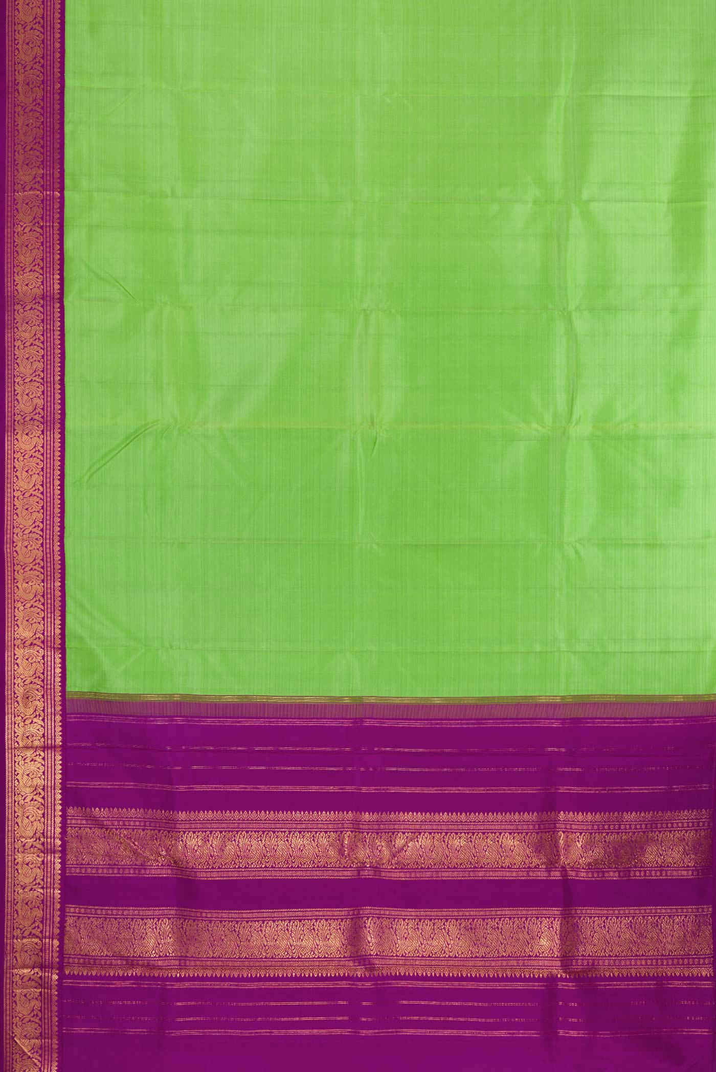 Pure Silk Pure Zari Parrot Green Dual Tone Kanjivaram Saree - Image 5