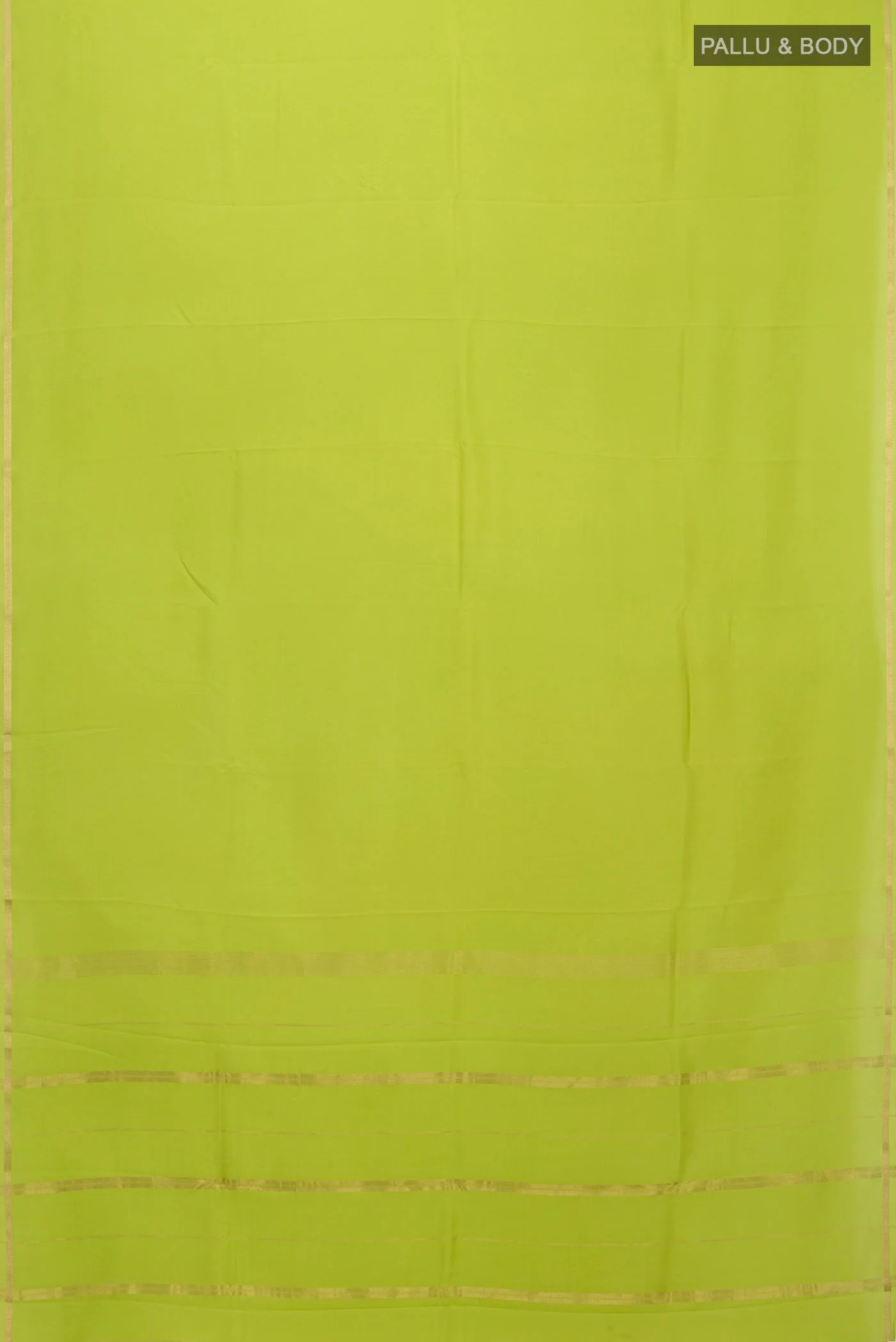 Pure Silk Pure Zari Parrot Green Mysore Crepe Saree - Image 6
