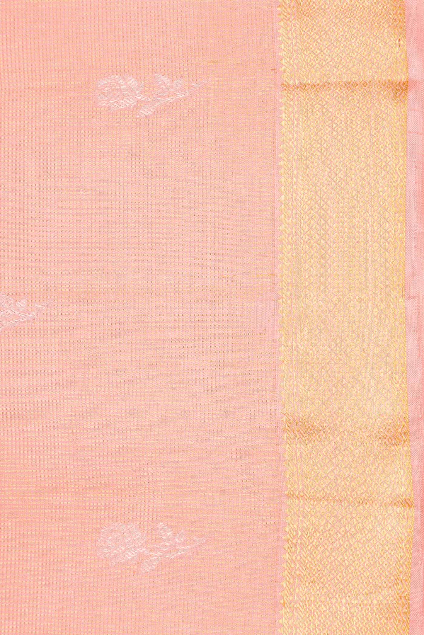 Pure Silk Pure Zari Peach Dual Tone Kanjivaram Saree - Image 3