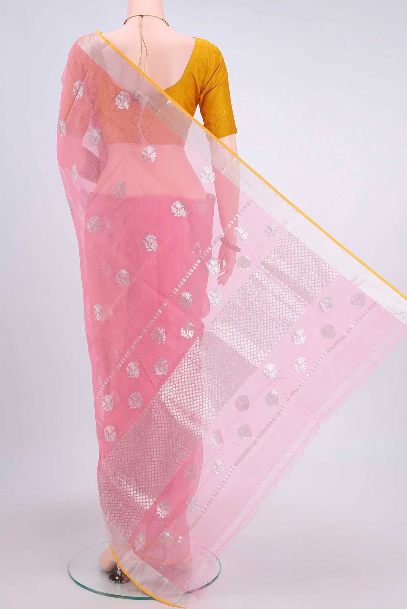Pure Silk Pure Zari Rose pink Kota Saree - Image 3