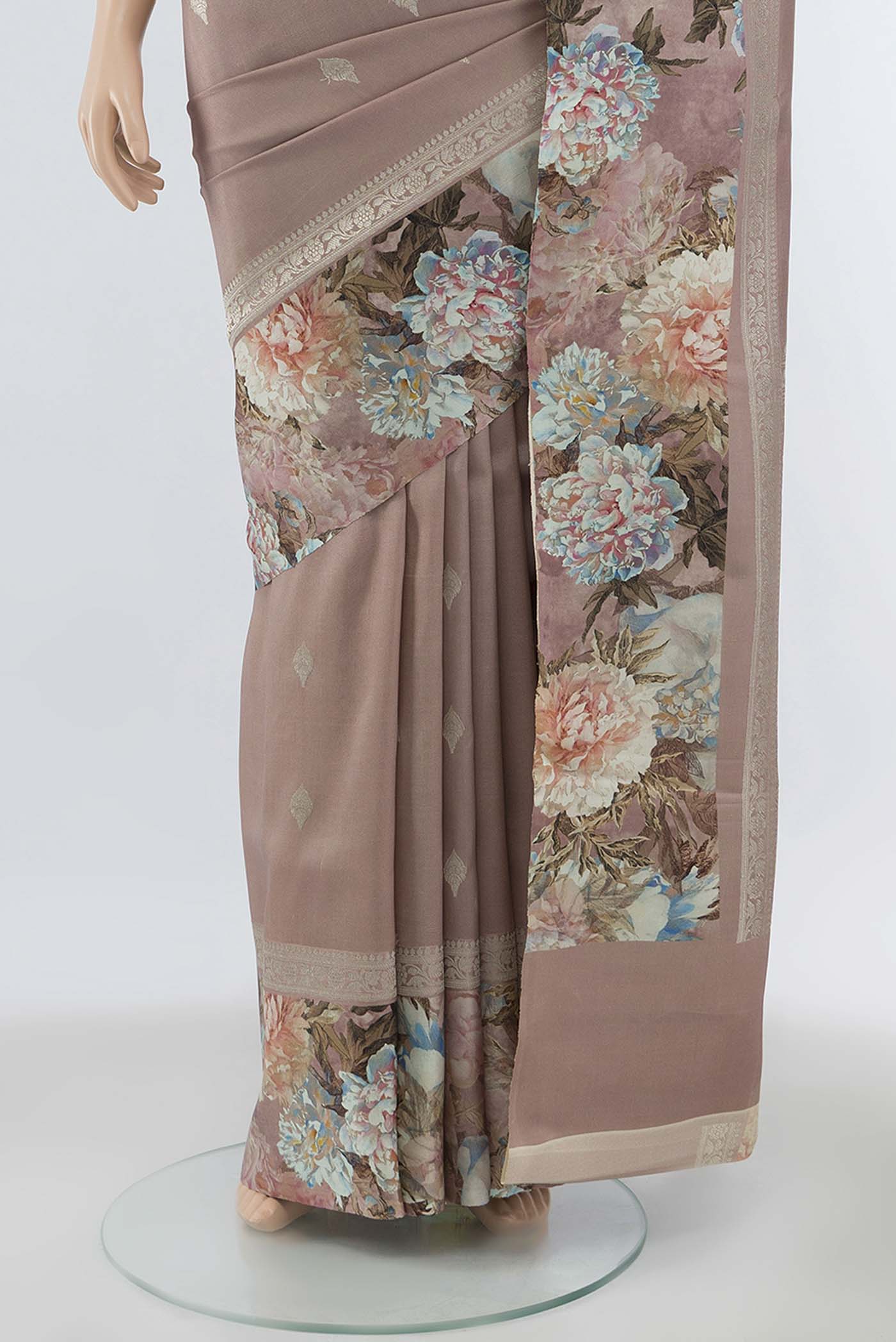 Pure Silk Pure Zari Peach Printed Saree - Image 3