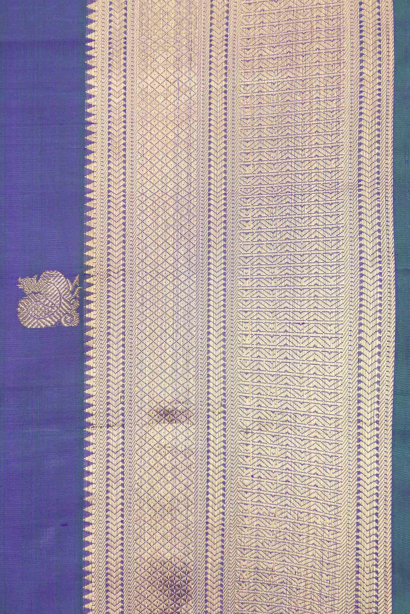 Pure Silk Pure Zari Peacock Blue Dual Tone Kanjivaram Saree - Image 3