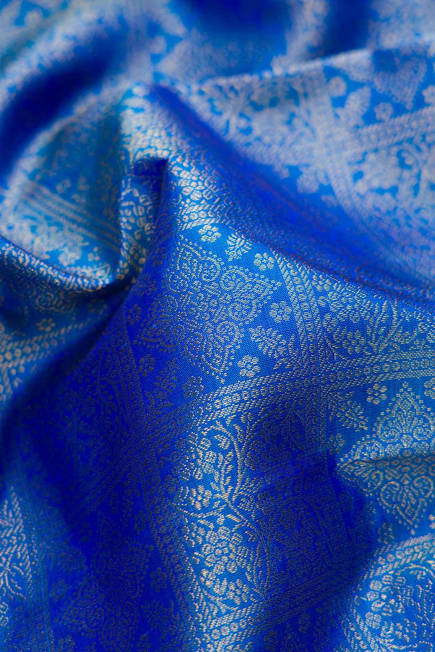 Pure Silk Pure Zari Peacock Blue Dual Tone Kanjivaram Saree - Image 2