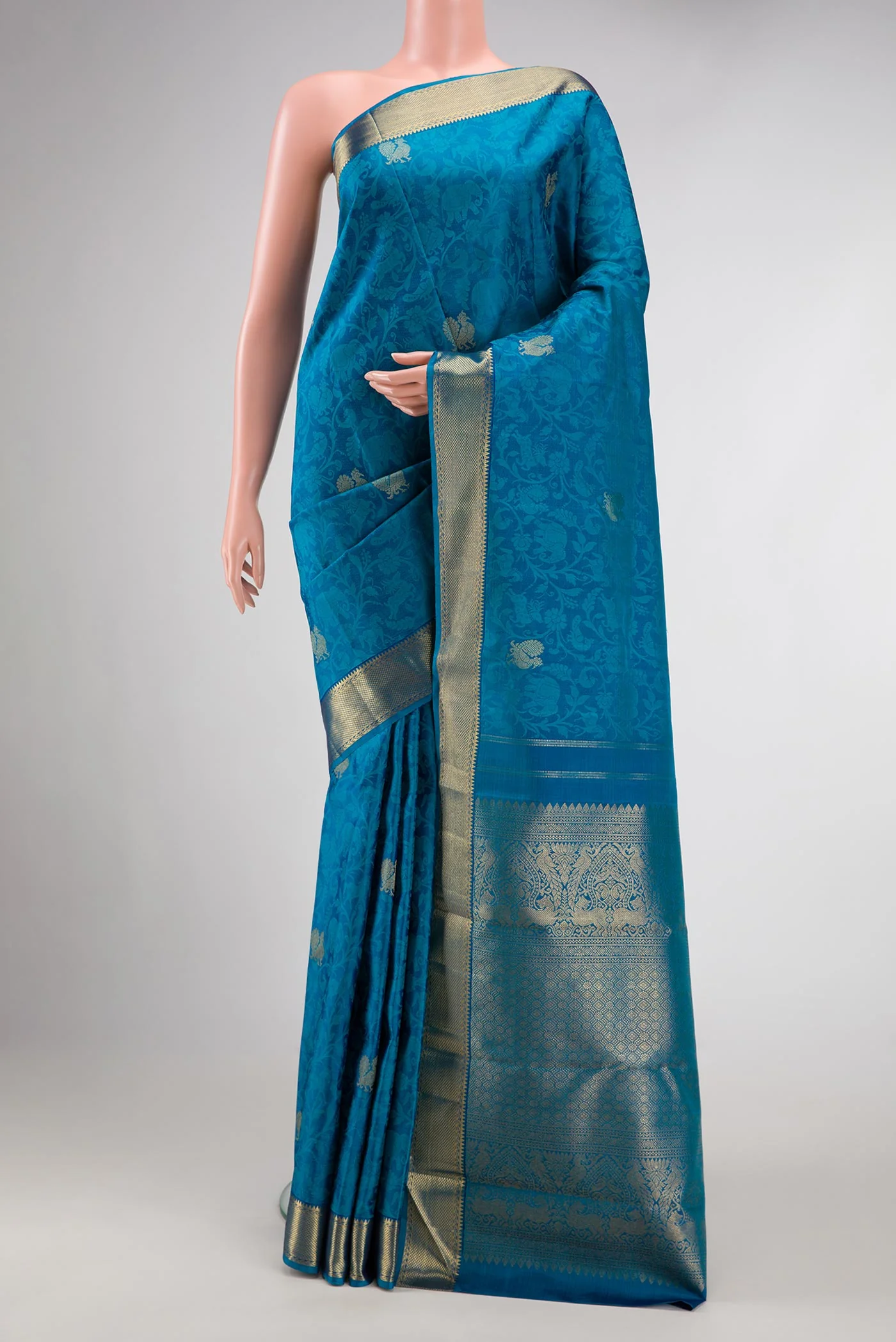 Pure Silk Pure Zari Blue Kanchipuram Saree