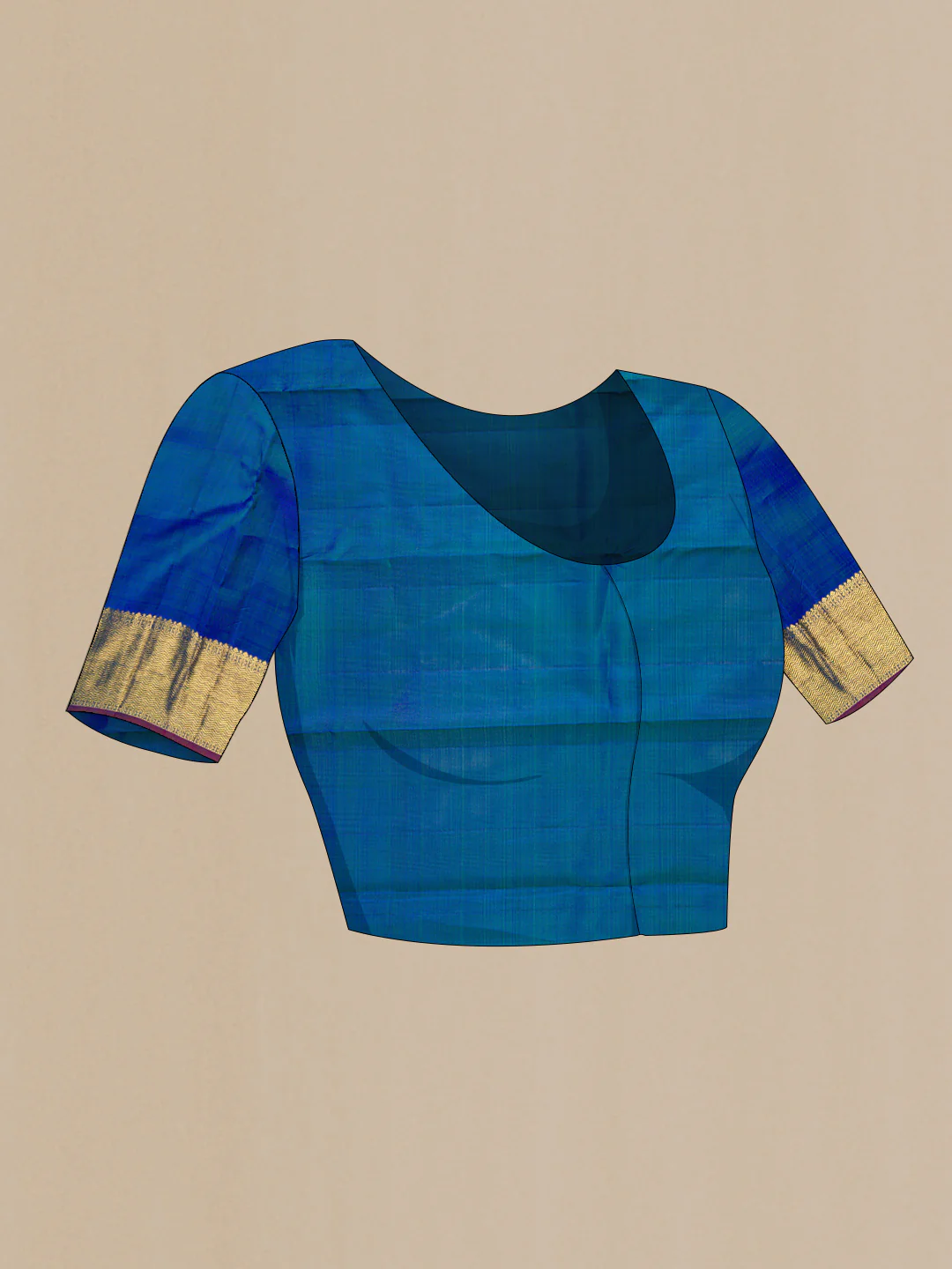 Pure Silk Pure Zari Peacock Blue Dual Tone Kanjivaram Saree - Image 5