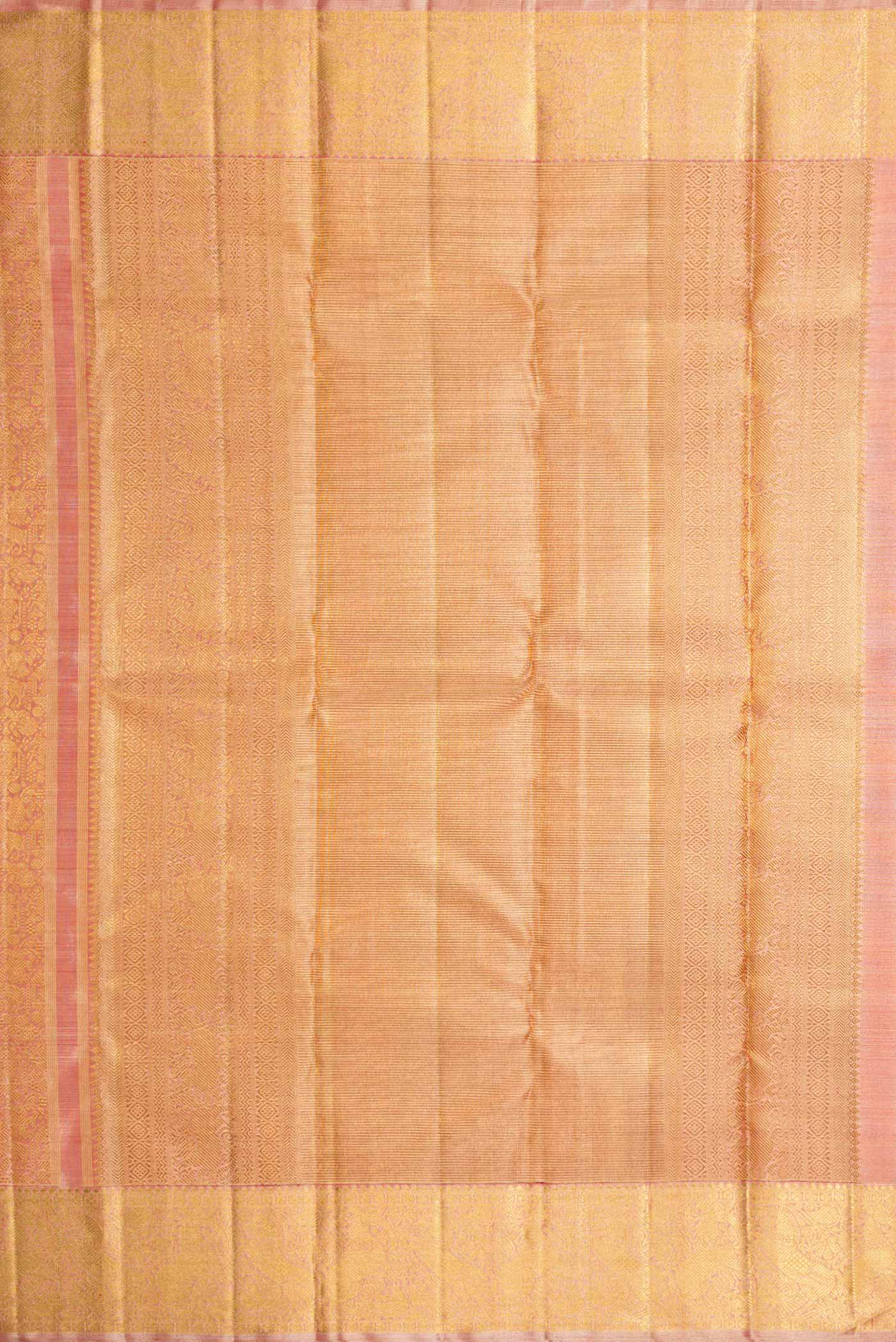 Pure Silk Pure Zari Coral with Gold Color Kanjivaram Saree - Image 7