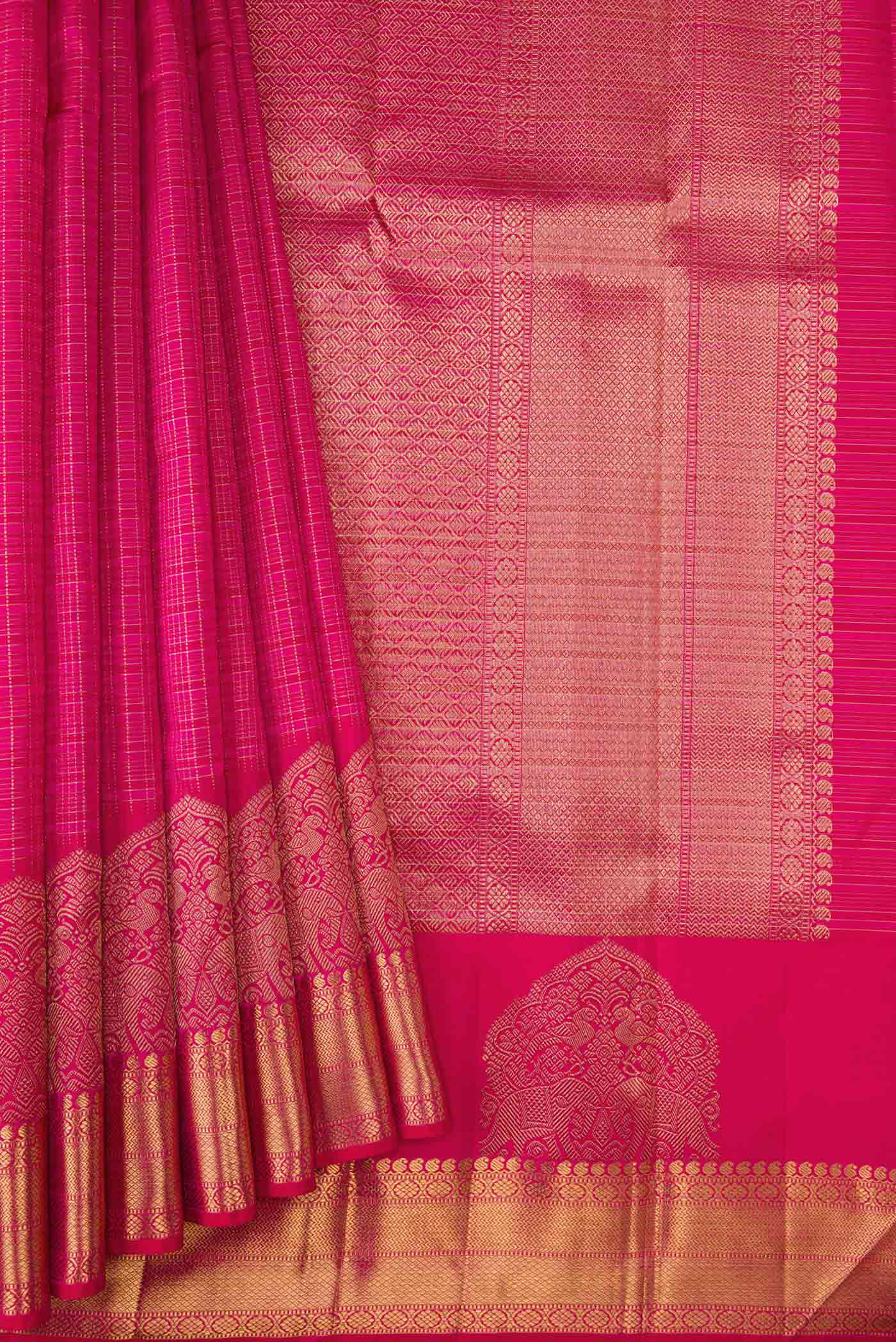 Pure Silk Pure Zari Pink Dual Tone Kanjivaram Saree - Image 4