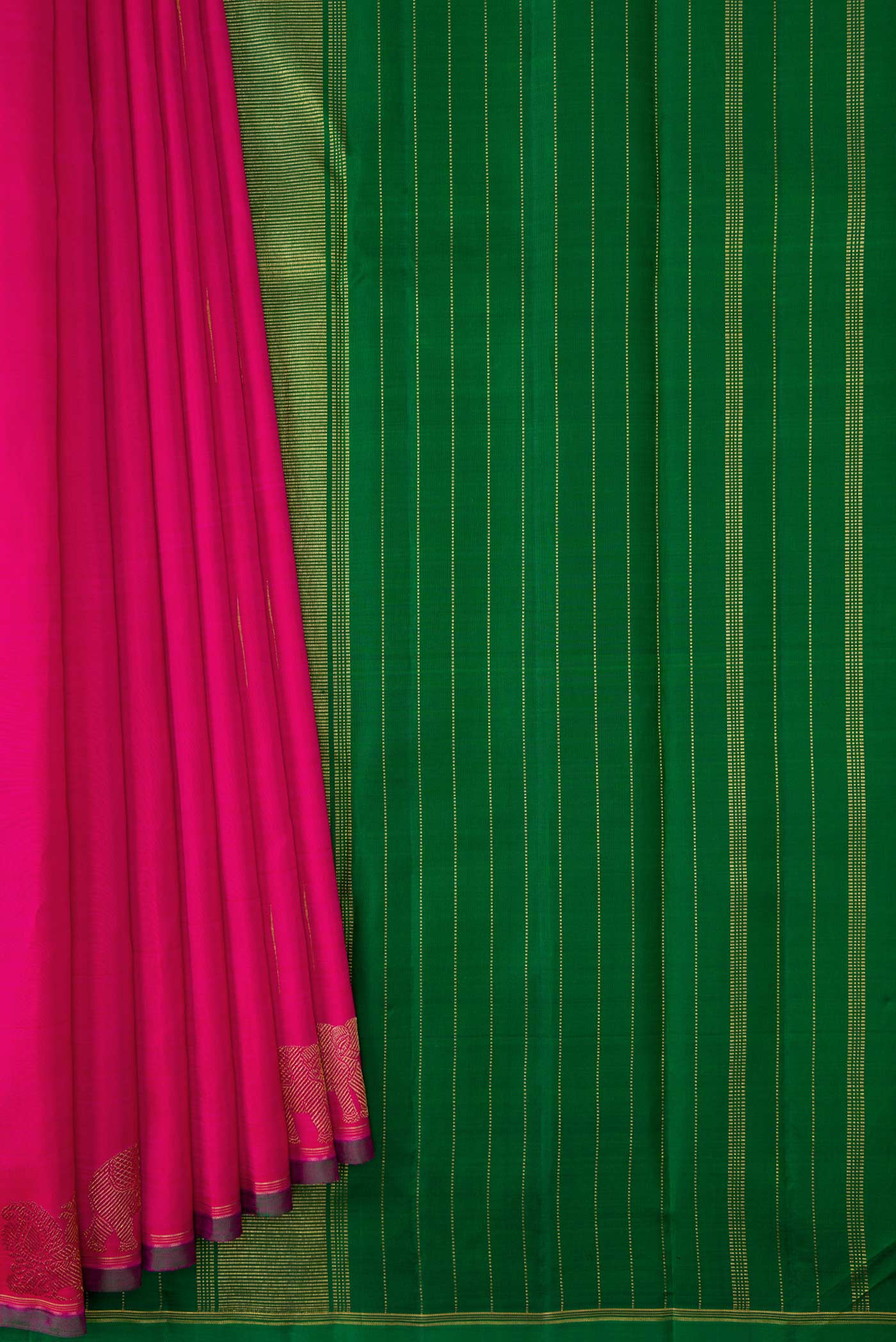 Pure Silk Pure Zari Pink Dual Tone Kanchipuram Saree - Image 4