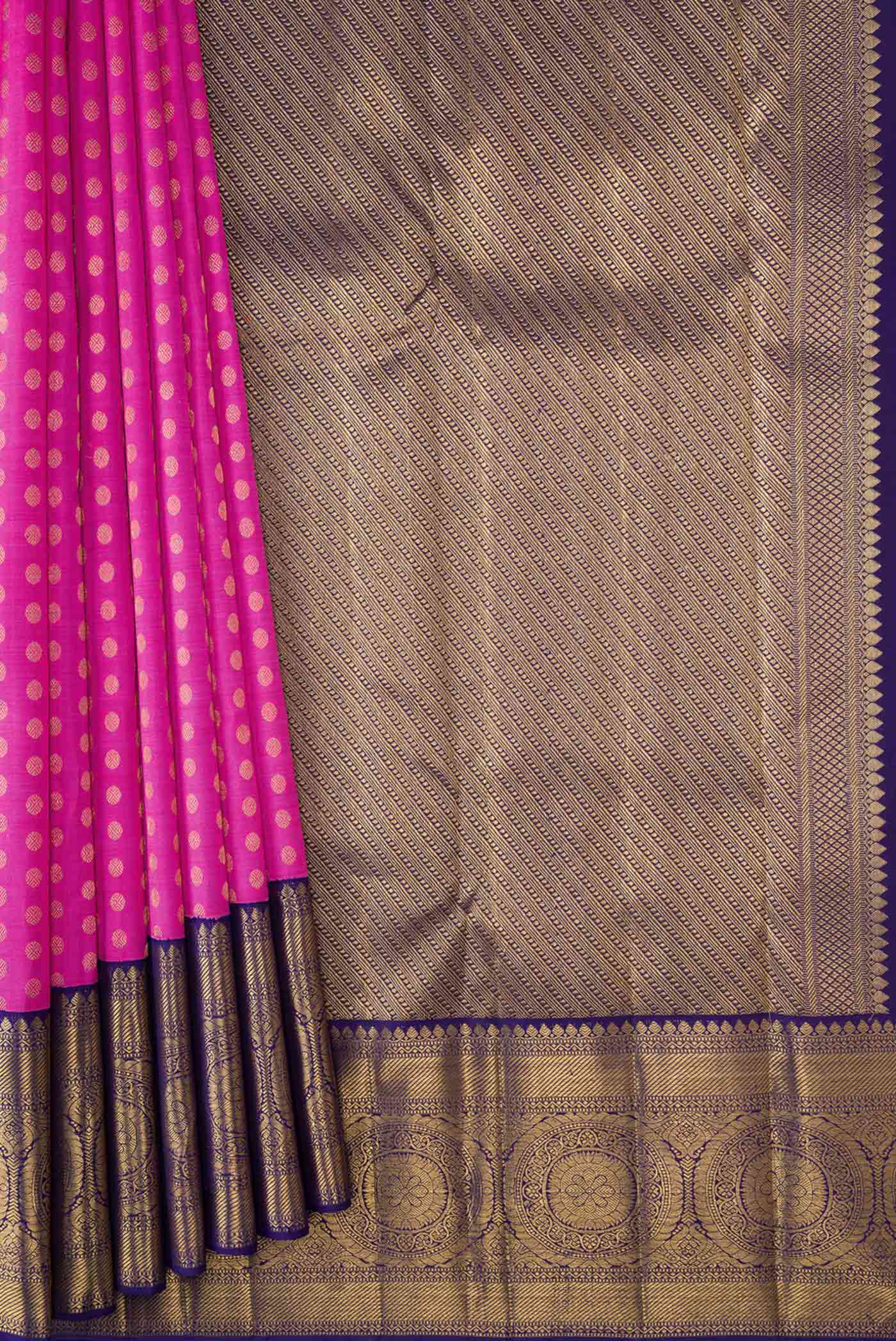 Pure Silk Pure Zari Pink Dual Tone Kanjivaram Saree - Image 4