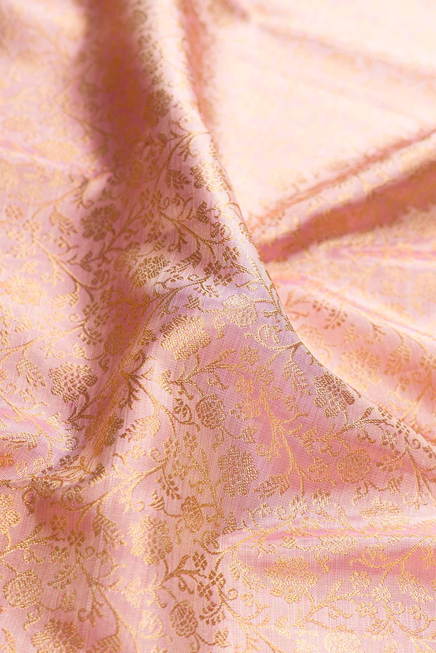 Pure Silk Pure Zari Pink Dual Tone Kanjivaram Saree - Image 2