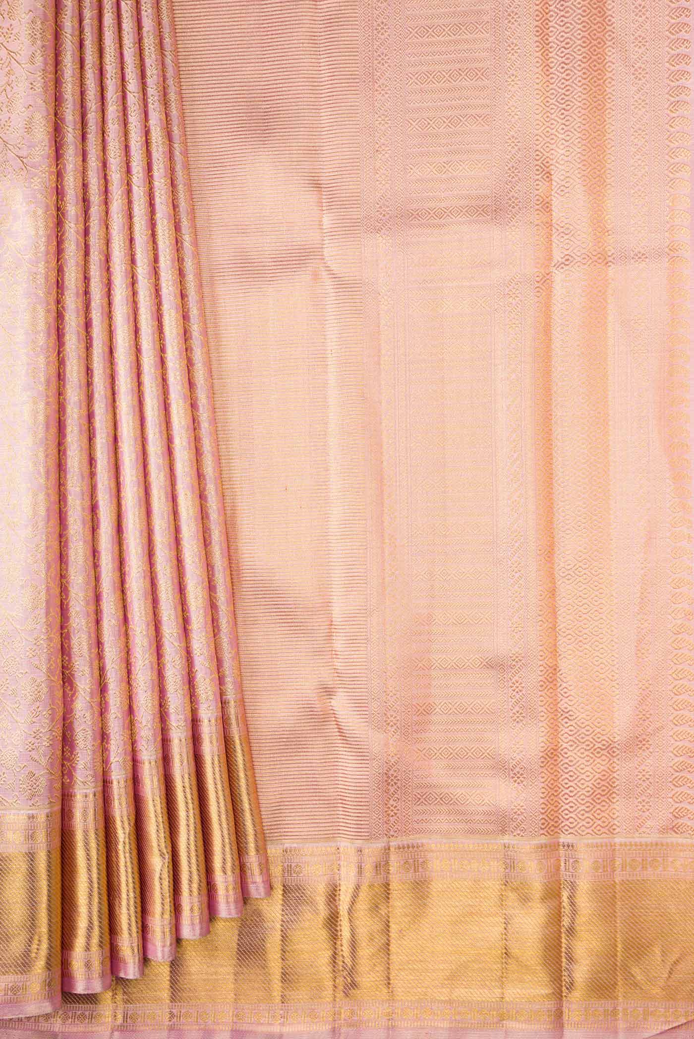 Pure Silk Pure Zari Pink Dual Tone Kanjivaram Saree - Image 4