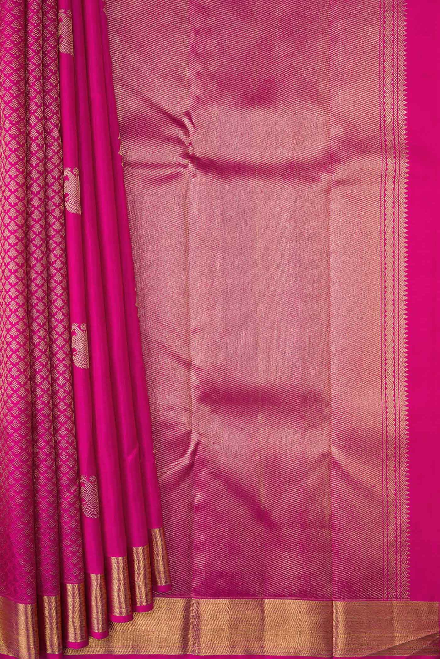 Pure Silk Pure Zari Pink Dual Tone Kanjivaram Saree - Image 4