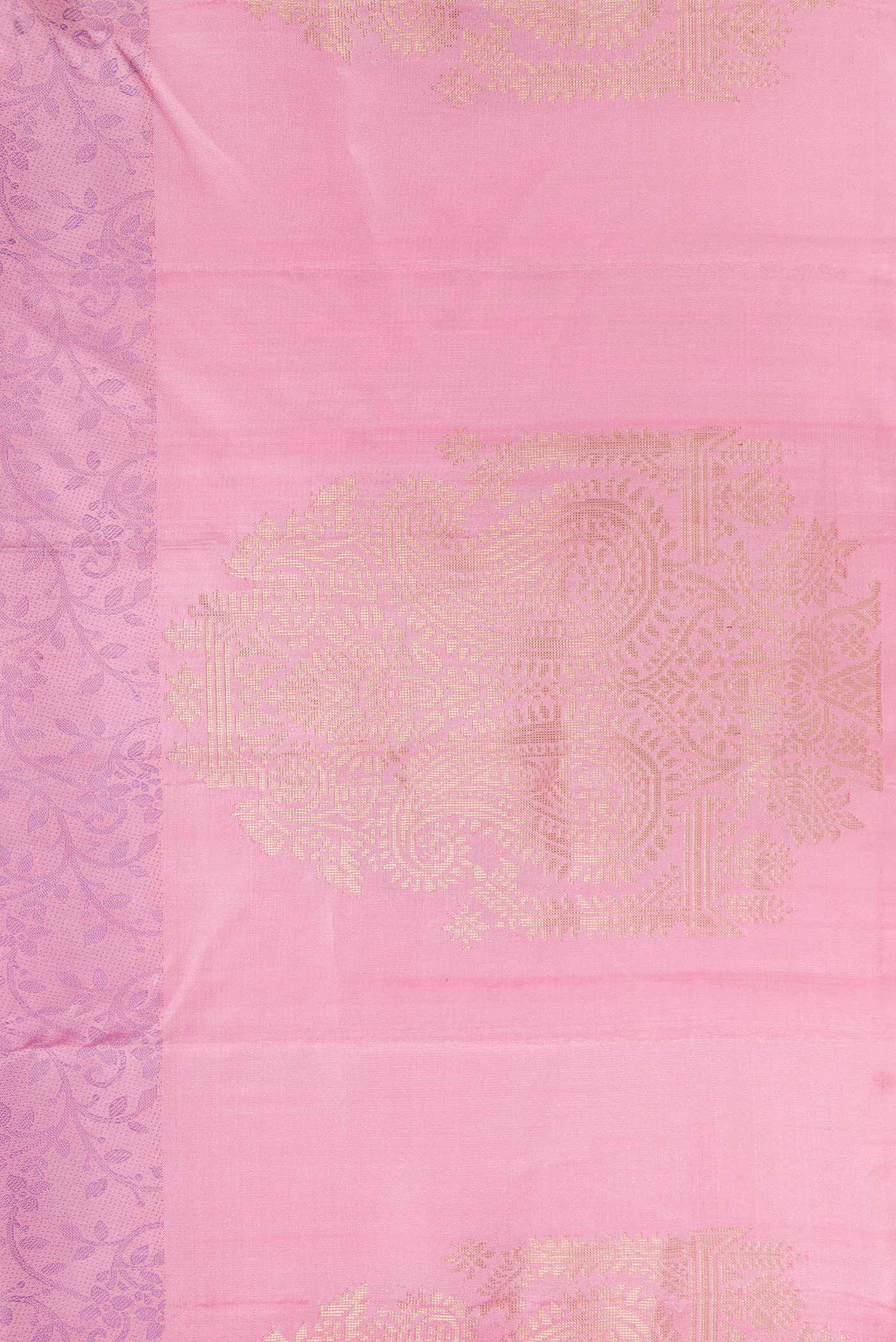 Pure Silk Pure Zari Pink Dual Tone Kanchipuram Saree - Image 3
