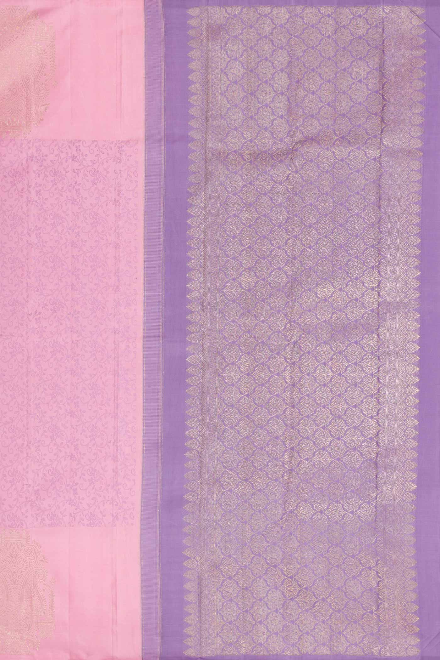 Pure Silk Pure Zari Pink Dual Tone Kanchipuram Saree - Image 7