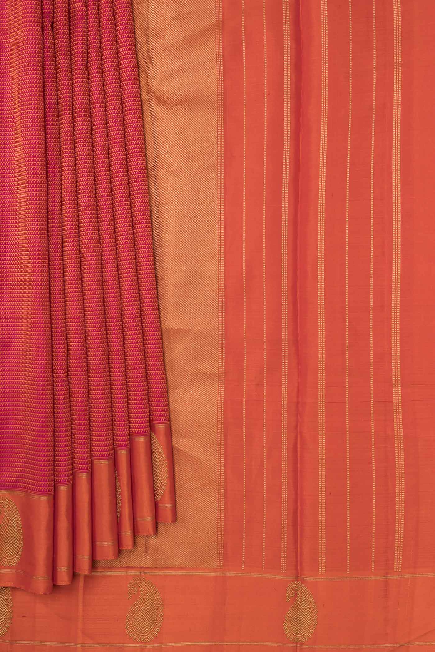 Pure Silk Pure Zari Pink Dual Tone Kanchipuram Saree - Image 4