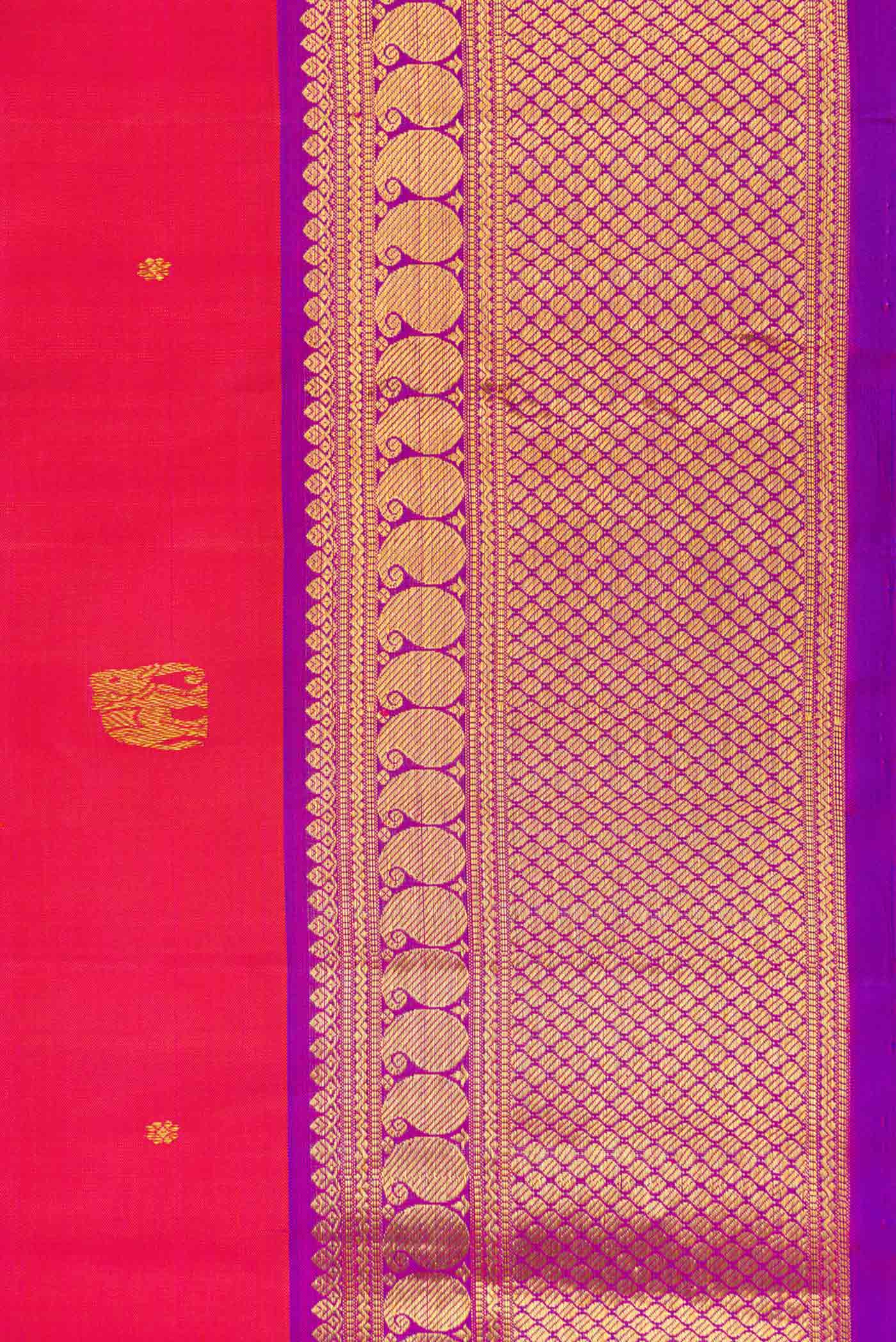 Pure Silk Pure Zari Pink Dual Tone Kanjivaram Saree - Image 3