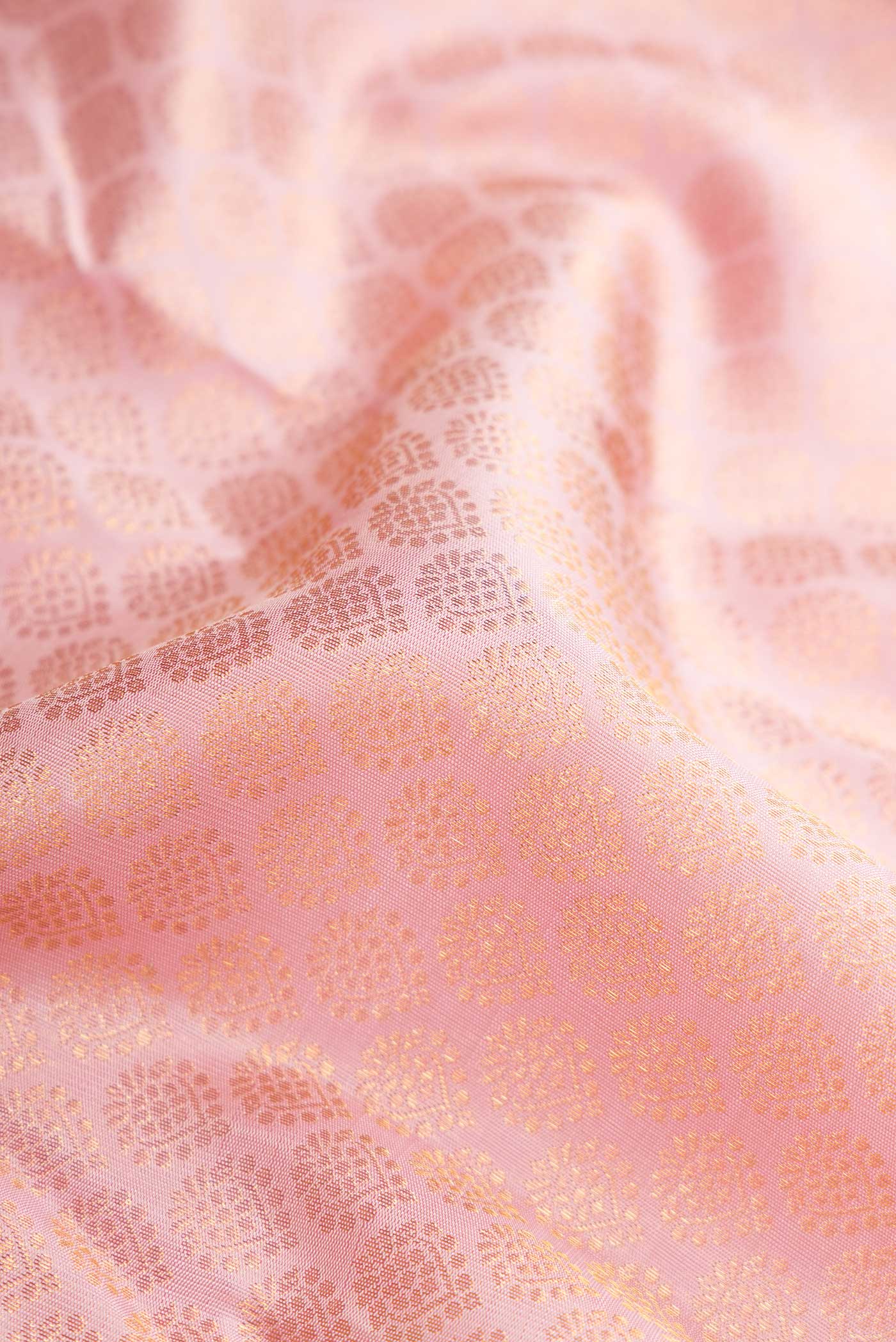 Pure Silk Pure Zari Pink Dual Tone Kanjivaram Saree - Image 2