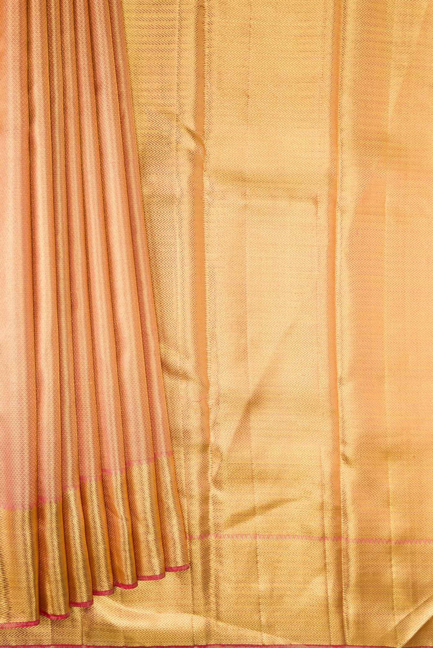 Pure Silk Pure Zari Pink Dual Tone Kanjivaram Saree - Image 4