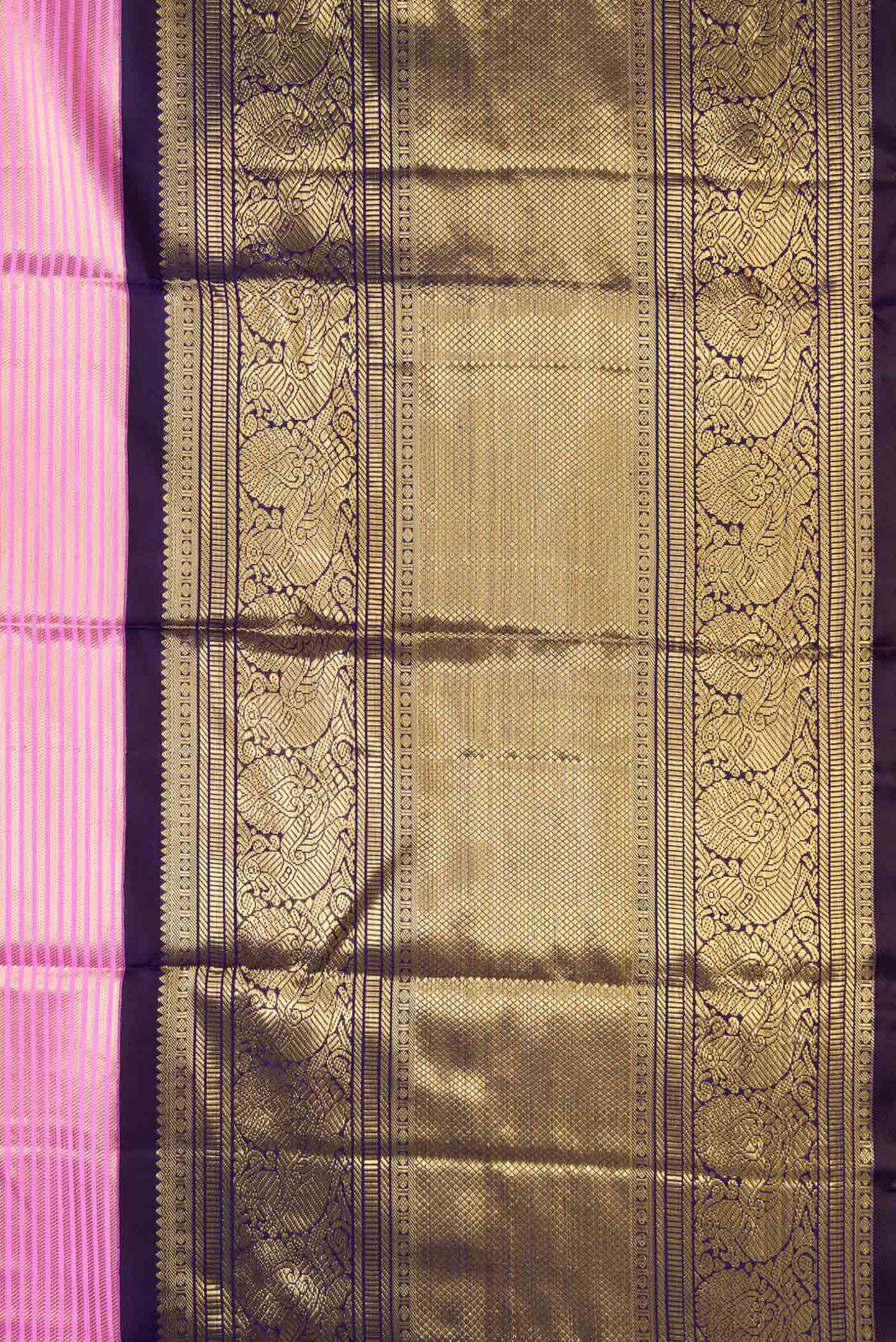 Pure Silk Pure Zari Pink Dual Tone Kanjivaram Saree - Image 4