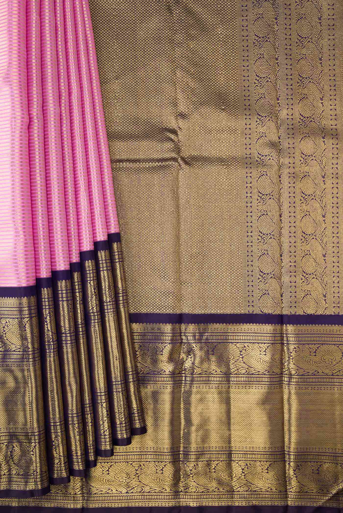 Pure Silk Pure Zari Pink Dual Tone Kanjivaram Saree - Image 5