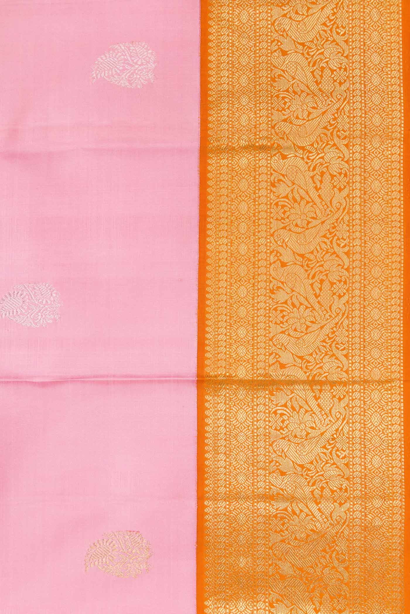 Pure Silk Pure Zari Pink Dual Tone Kanchipuram Saree - Image 3