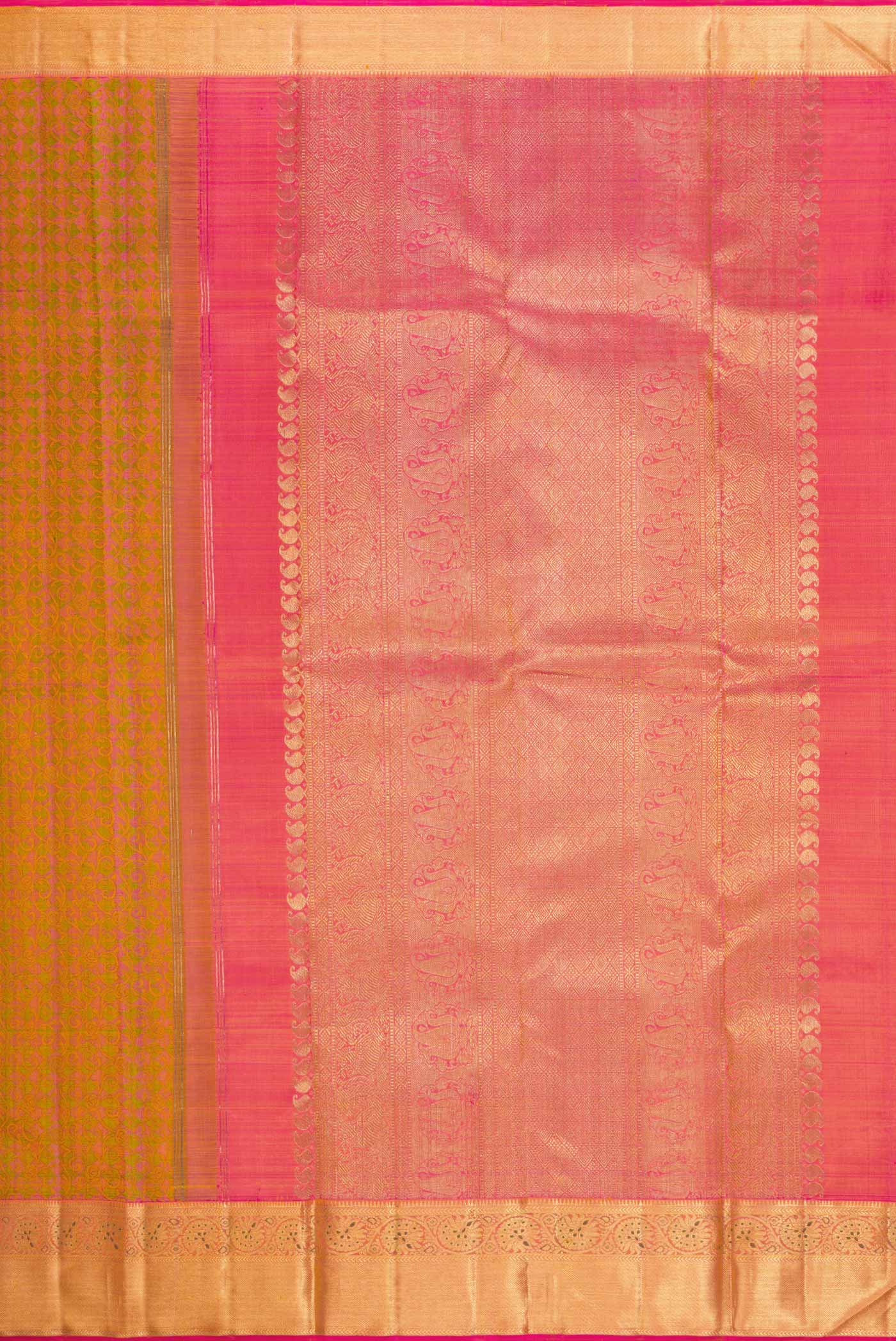 Pure Silk Pure Zari Mustard with Pink Color Kanchipuram Saree - Image 7