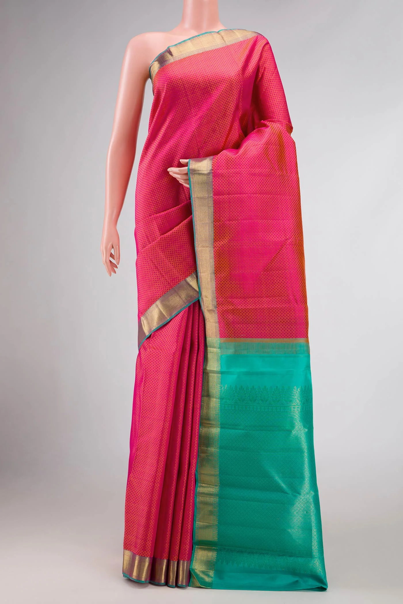 Pure Silk Pure Zari Pink Dual Tone Kanjivaram Saree - Image 2