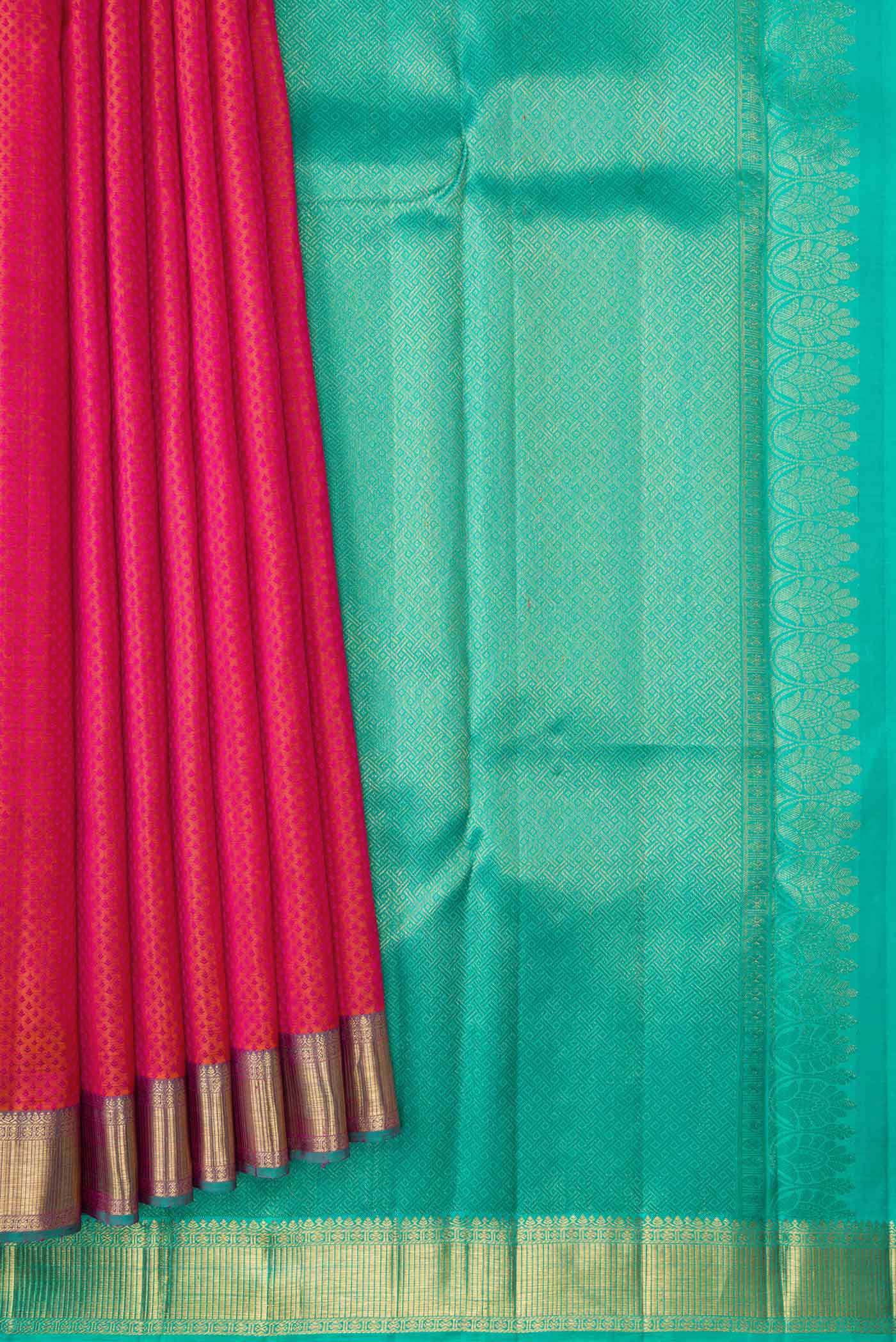Pure Silk Pure Zari Pink Dual Tone Kanjivaram Saree - Image 5