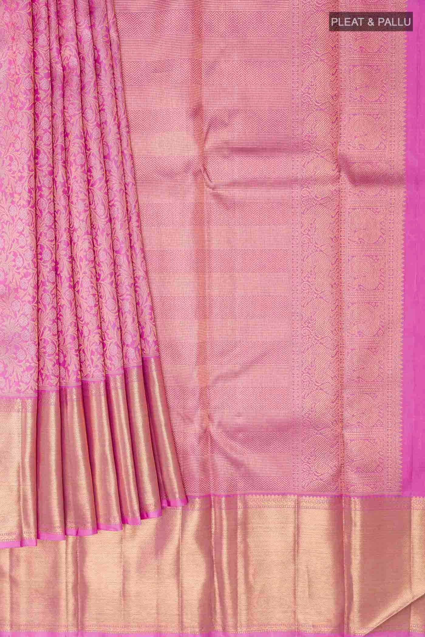 Pure Silk Pure Zari Pink Kanjivaram Saree - Image 4