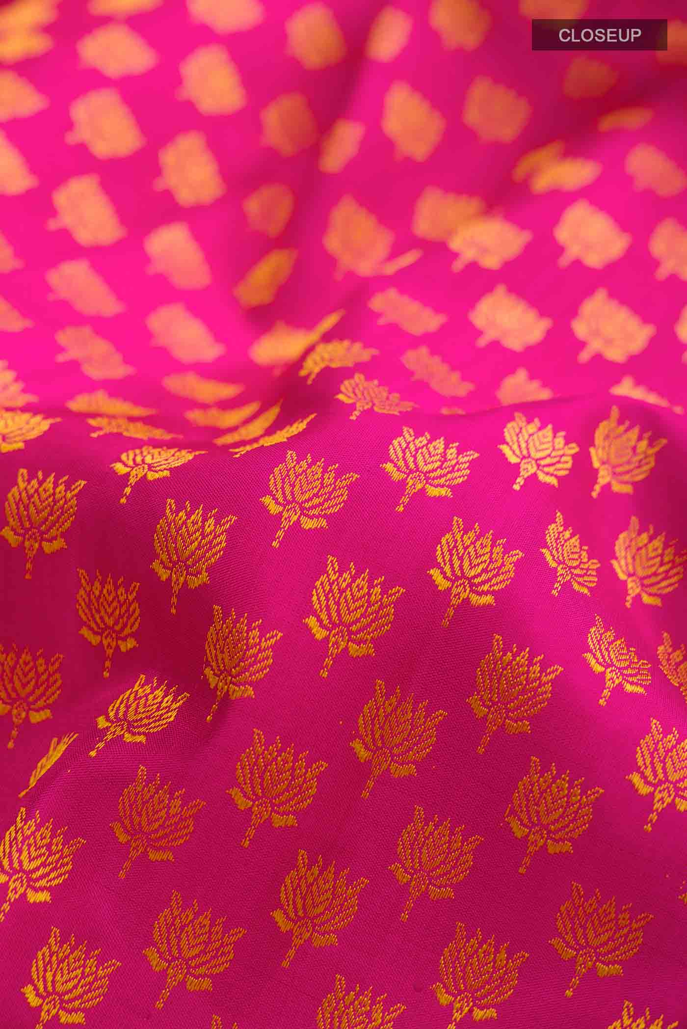 Pure Silk Pure Zari Pink Kanchipuram Saree - Image 2