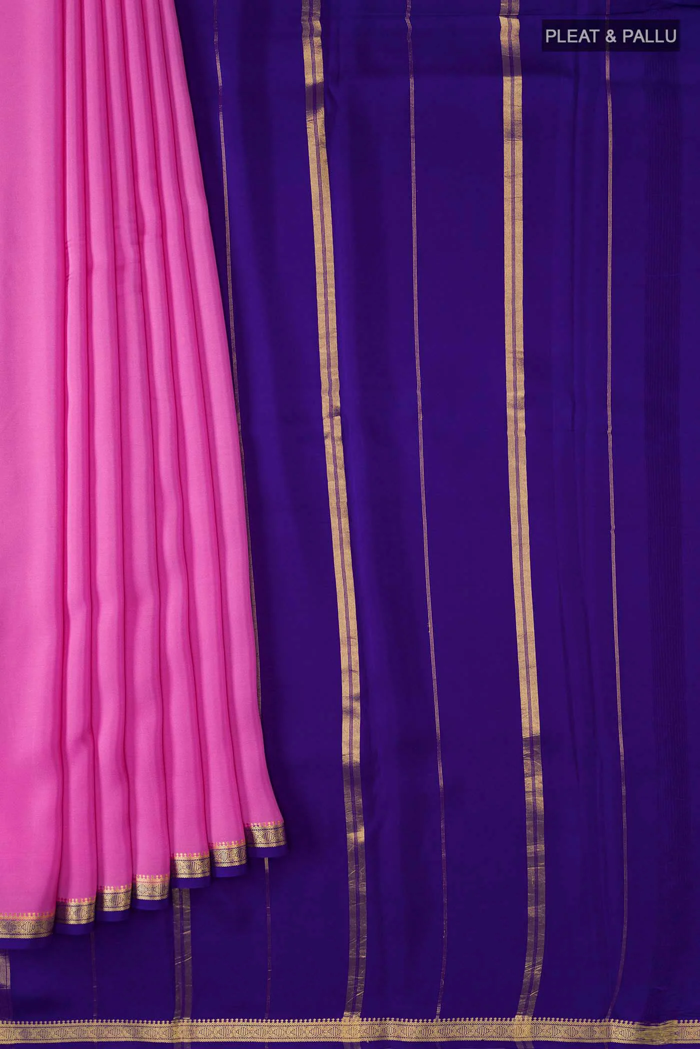 Pure Silk Pure Zari Pink Mysore Crepe Saree - Image 4