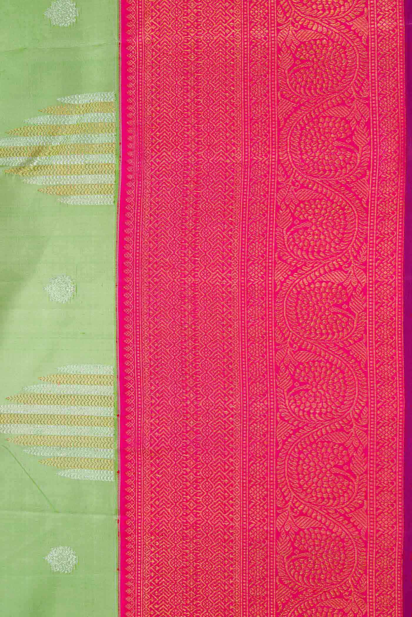 Pure Silk Pure Zari Pista Green Dual Tone Kanjivaram Saree - Image 3