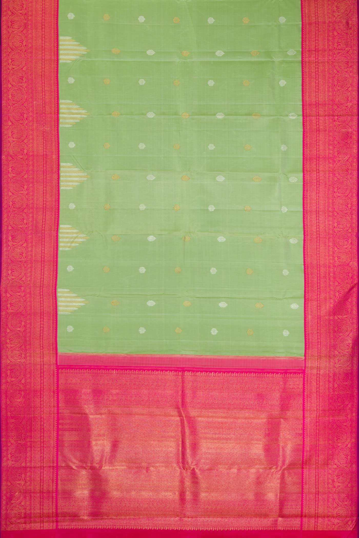 Pure Silk Pure Zari Pista Green Dual Tone Kanjivaram Saree - Image 6