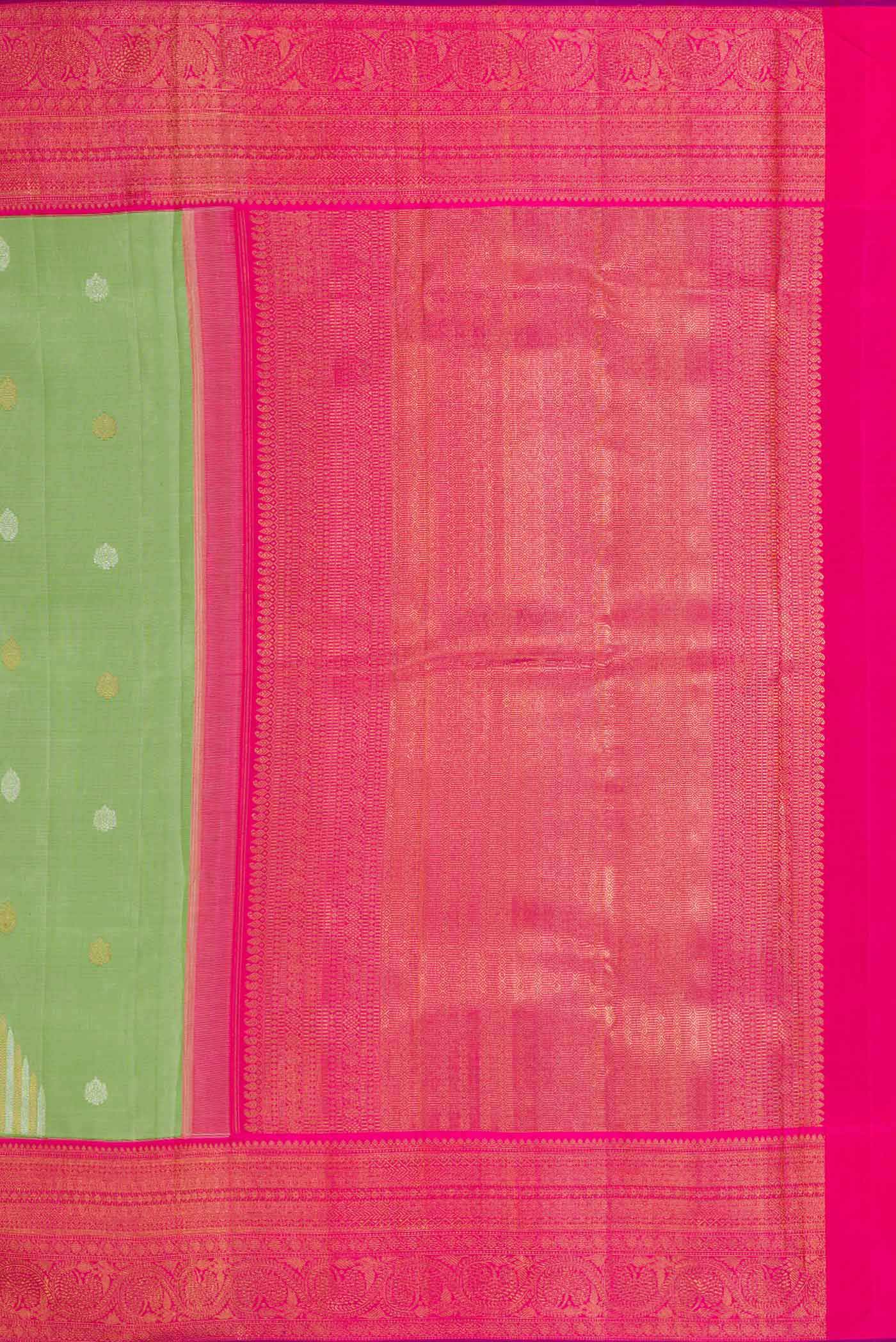 Pure Silk Pure Zari Pista Green Dual Tone Kanjivaram Saree - Image 7