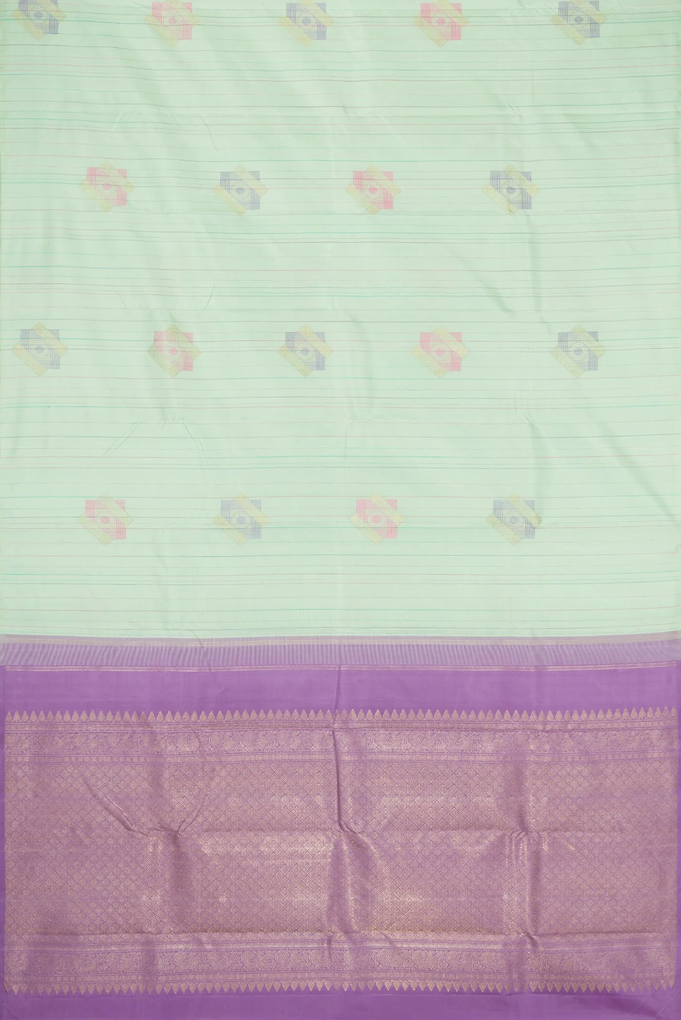 Pure Silk Pure Zari Pista Green Dual Tone Kanjivaram Saree - Image 5