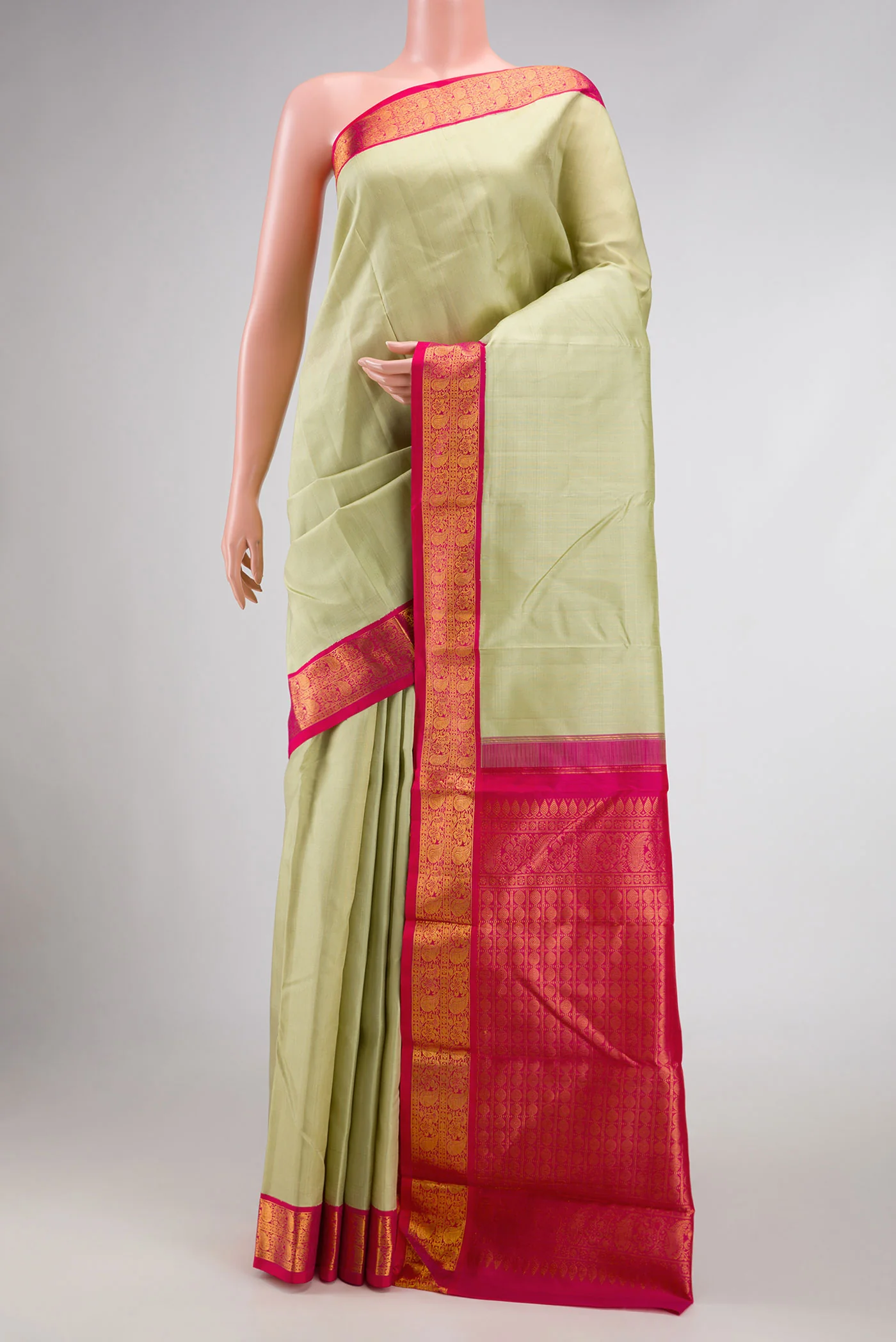 Pure Silk Pure Zari Pista Green Dual Tone Kanjivaram Saree