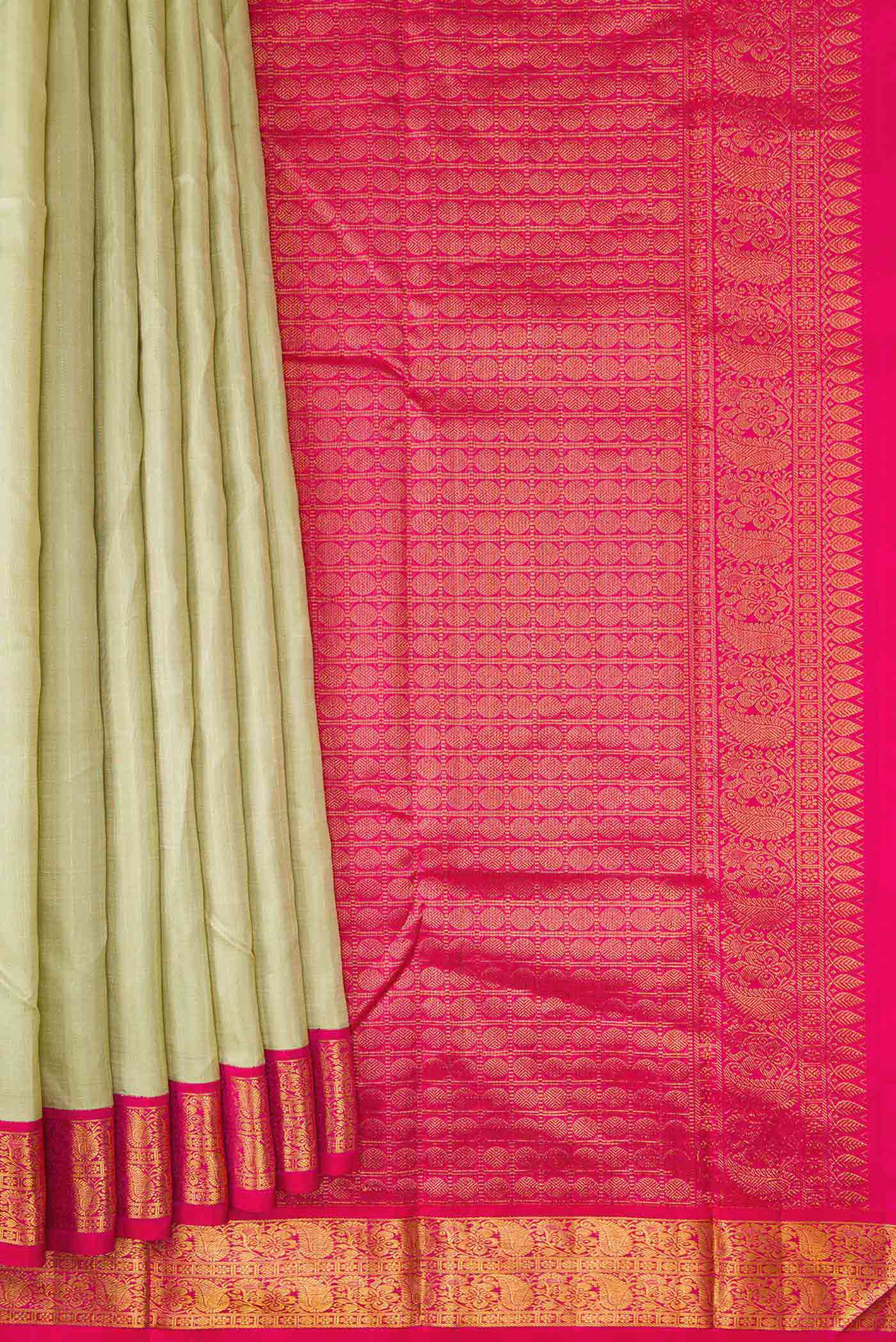 Pure Silk Pure Zari Pista Green Dual Tone Kanjivaram Saree - Image 4