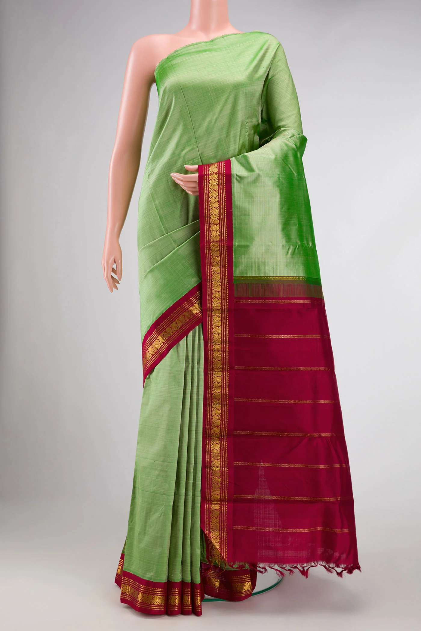 Pure Silk Pure Zari Pista Green Kanjivaram Saree