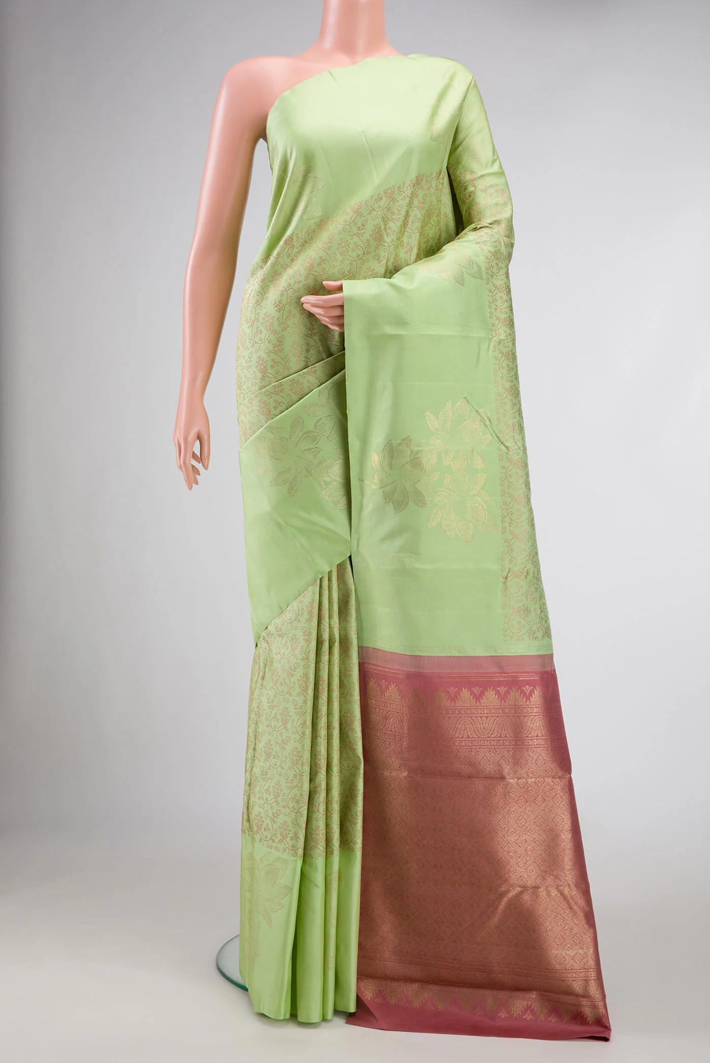 Pure Silk Pure Zari Pista Green Kanjivaram Saree