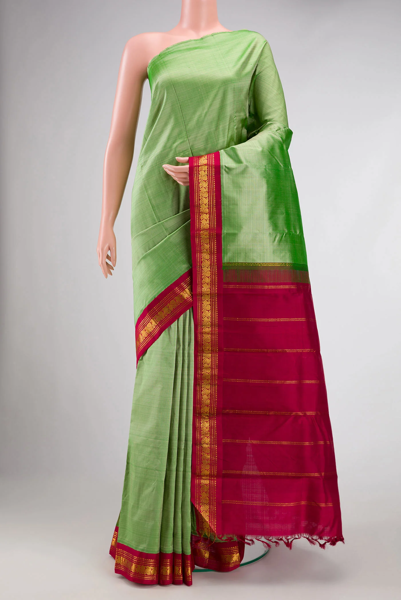 Pure Silk Pure Zari Pista Green Kanjivaram Saree