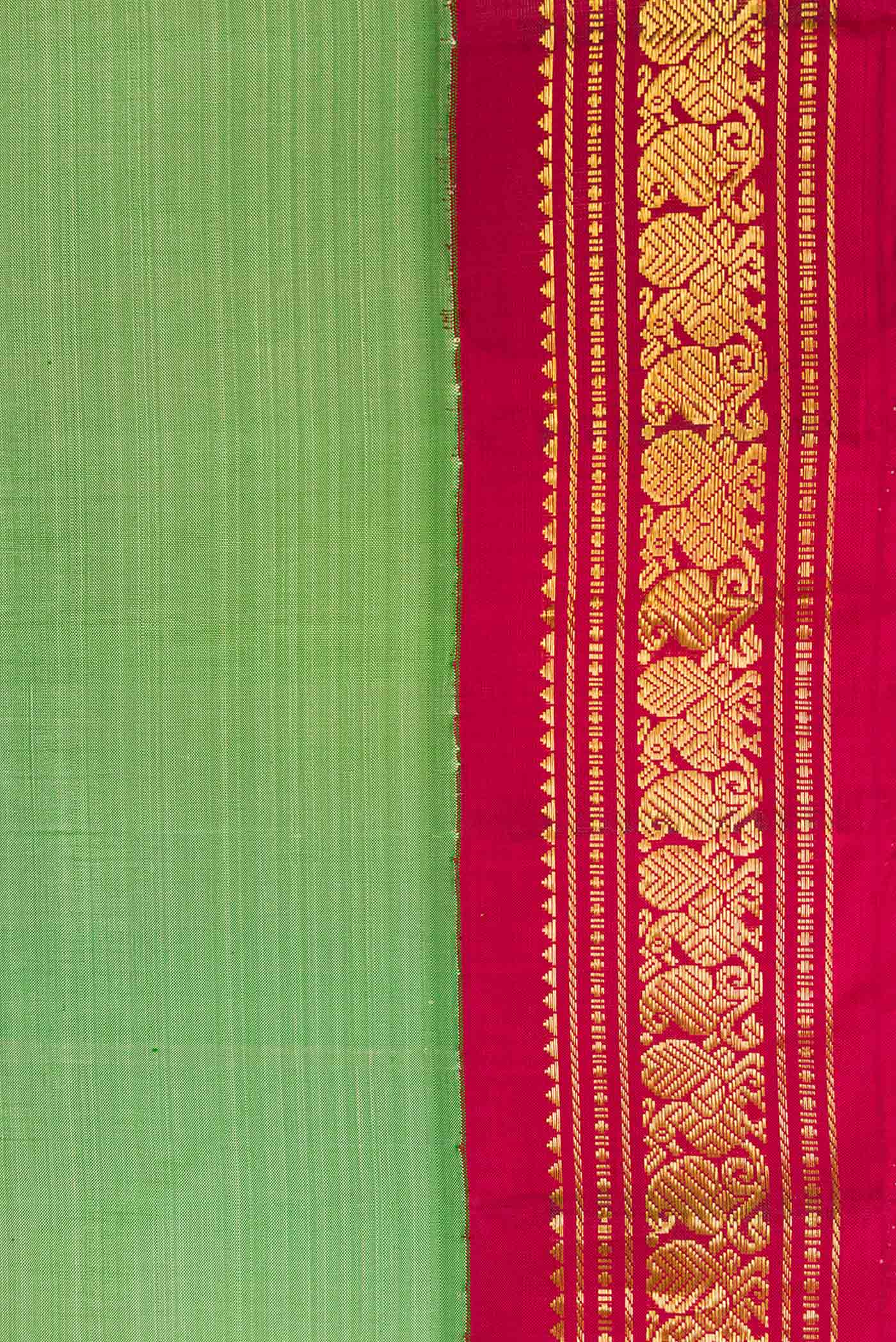 Pure Silk Pure Zari Pista Green Kanjivaram Saree - Image 3