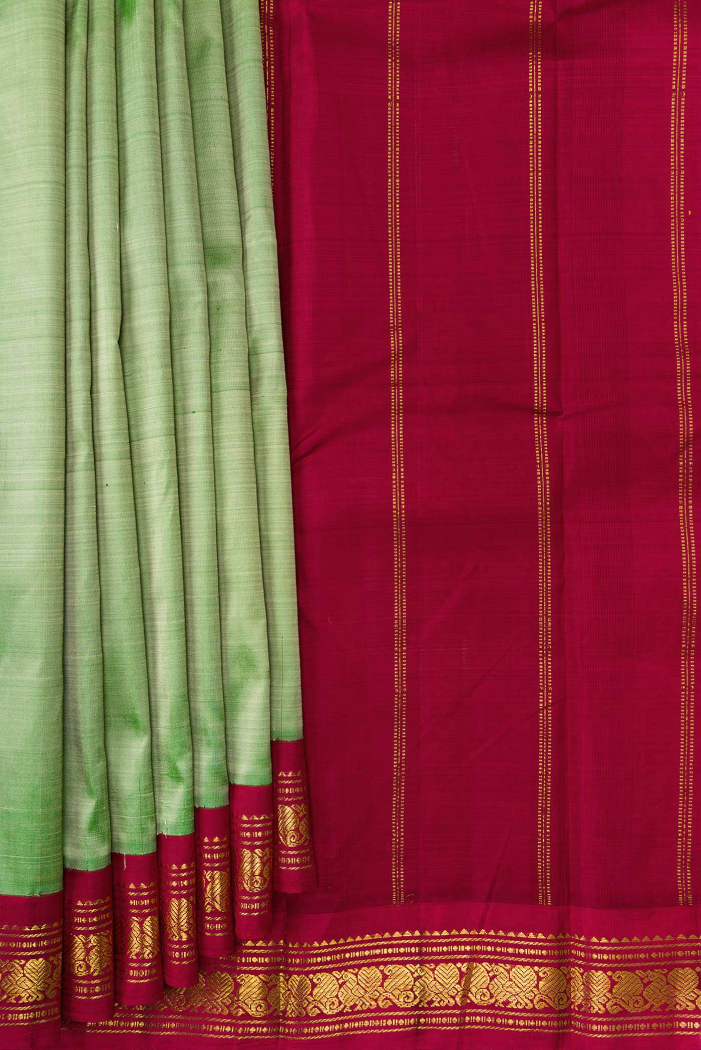 Pure Silk Pure Zari Pista Green Kanjivaram Saree - Image 4
