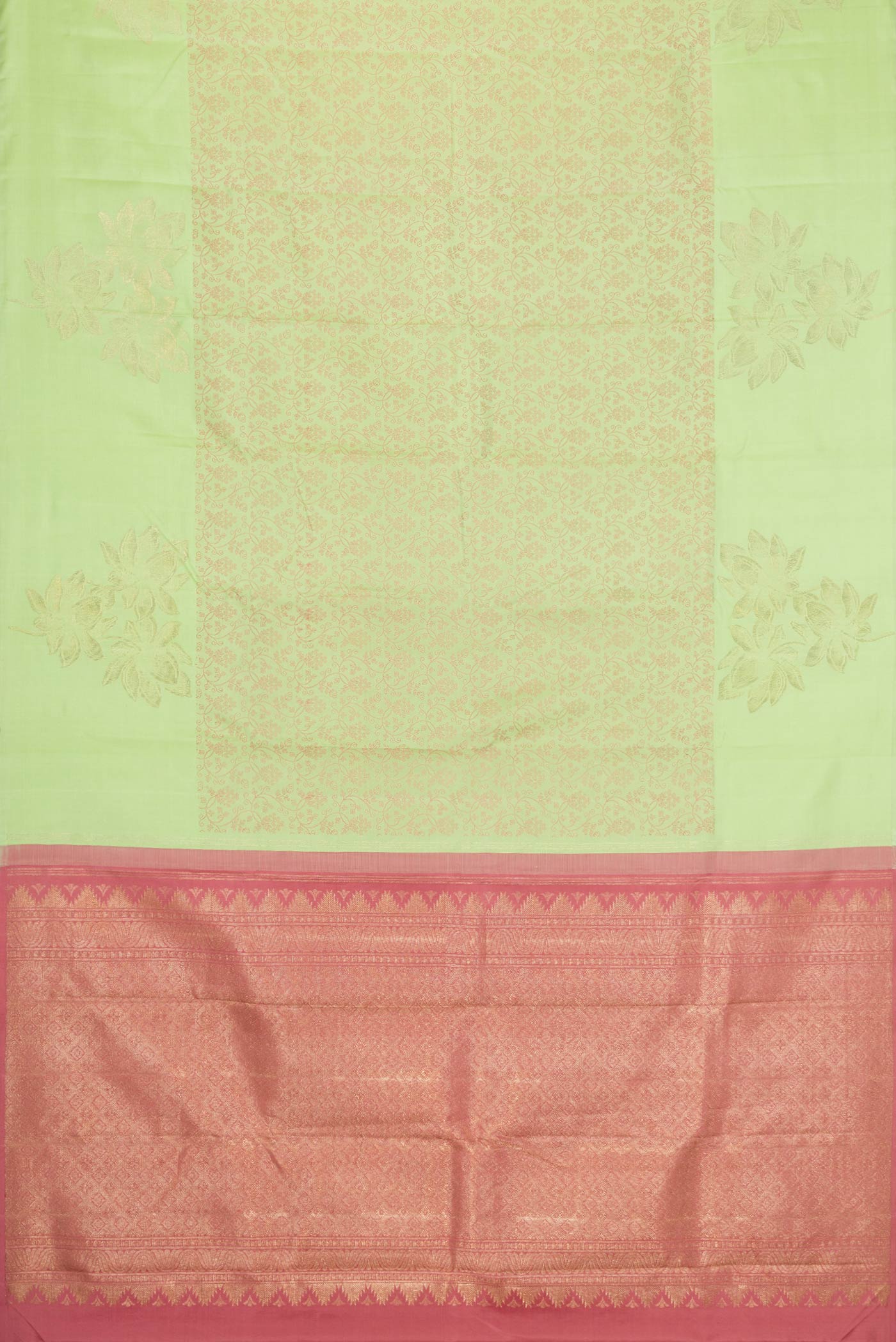 Pure Silk Pure Zari Pista Green Kanjivaram Saree - Image 6