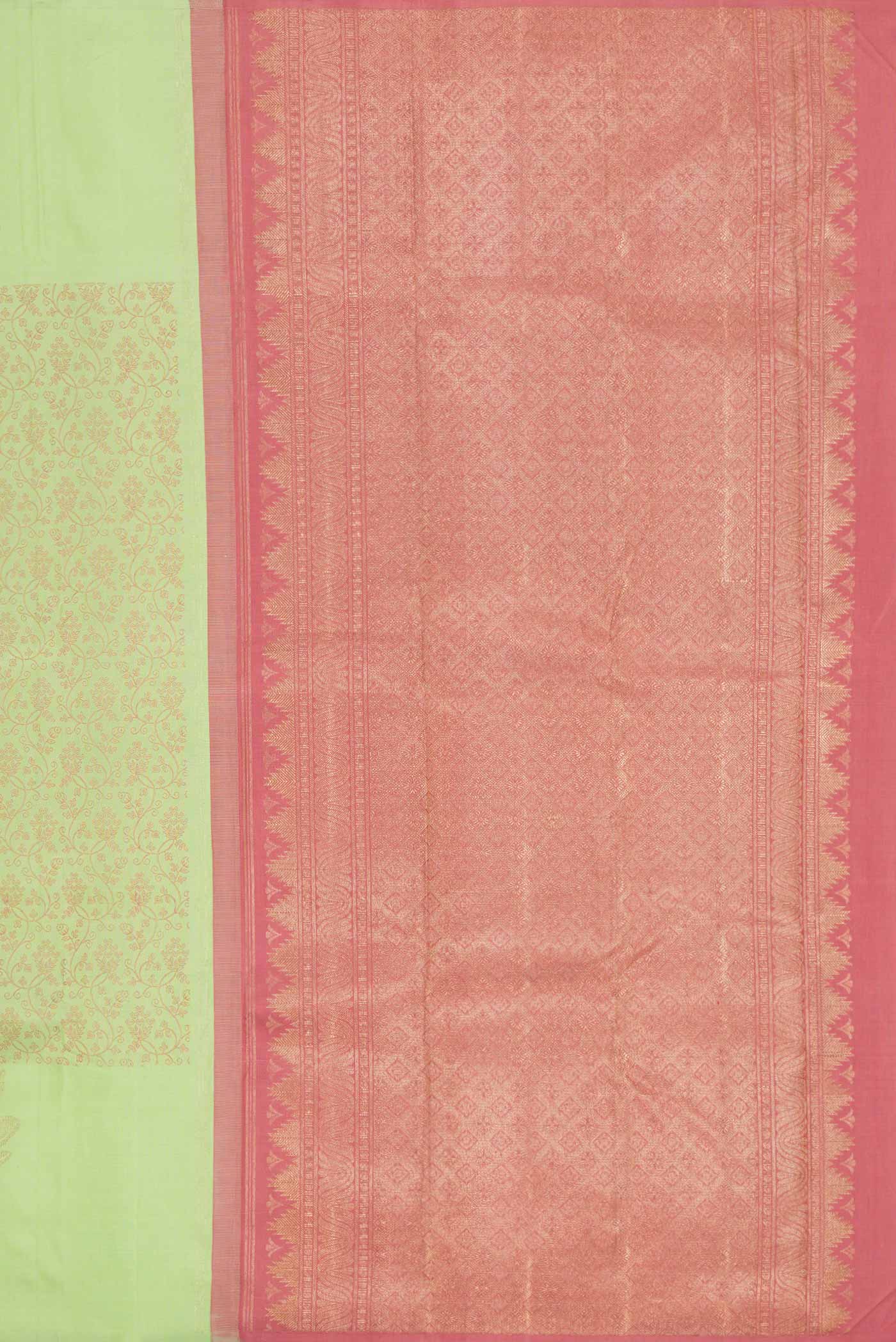 Pure Silk Pure Zari Pista Green Kanjivaram Saree - Image 7