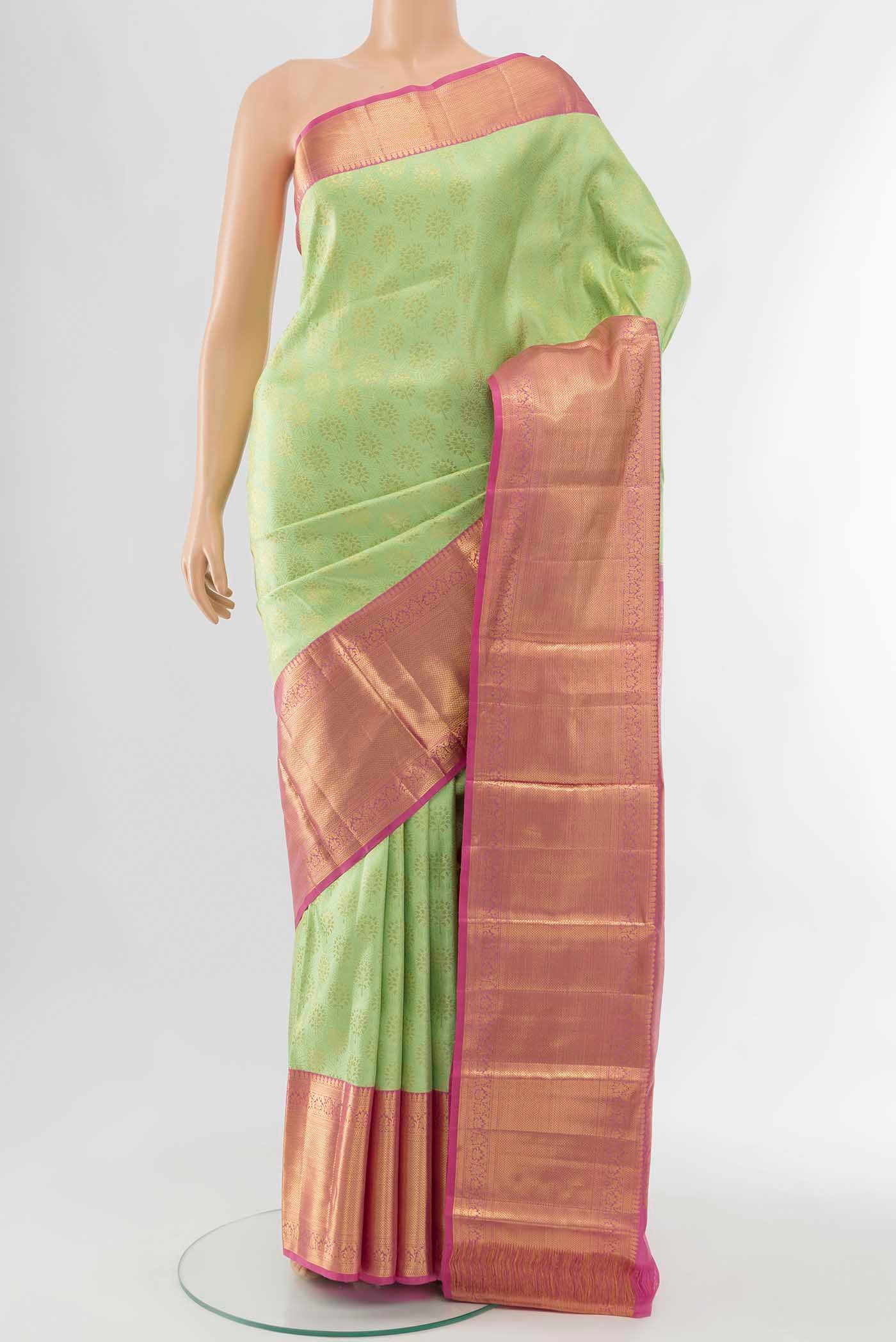 Pure Silk Pure Zari Pista Green Kanchipuram Saree