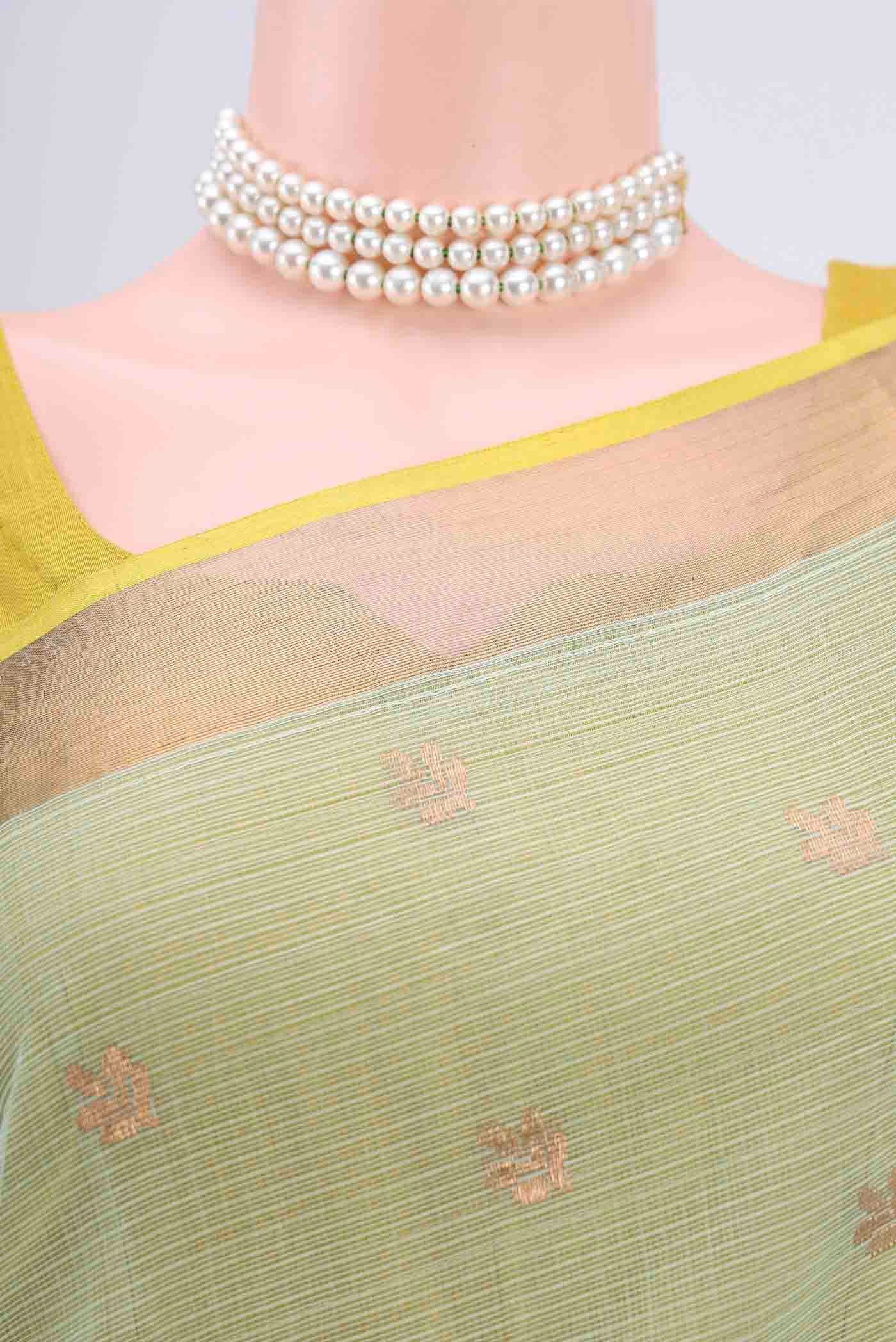 Pure Silk Pure Zari Mint Green Kota Saree - Image 2