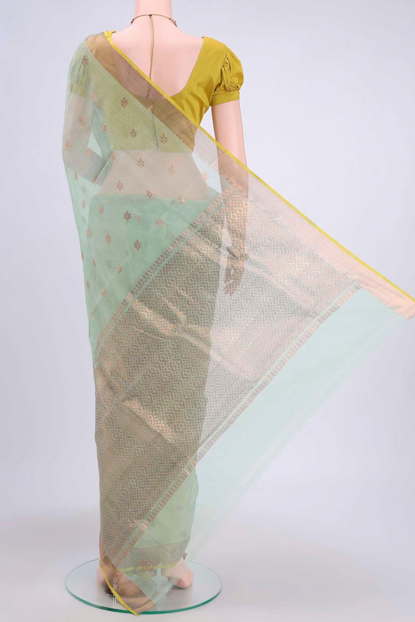 Pure Silk Pure Zari Mint Green Kota Saree - Image 3