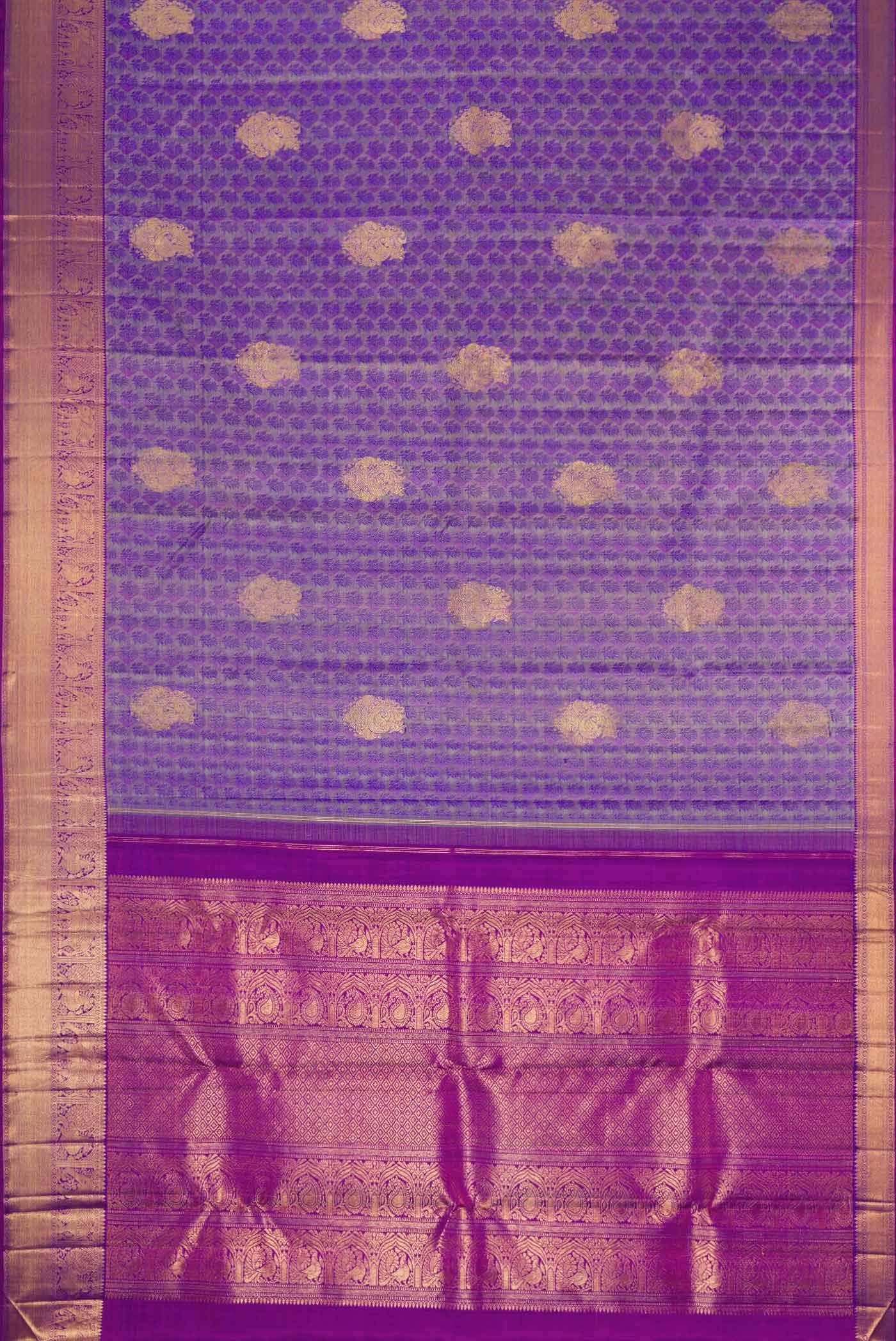 Pure Silk Pure Zari Violet Kanchipuram Saree - Image 6