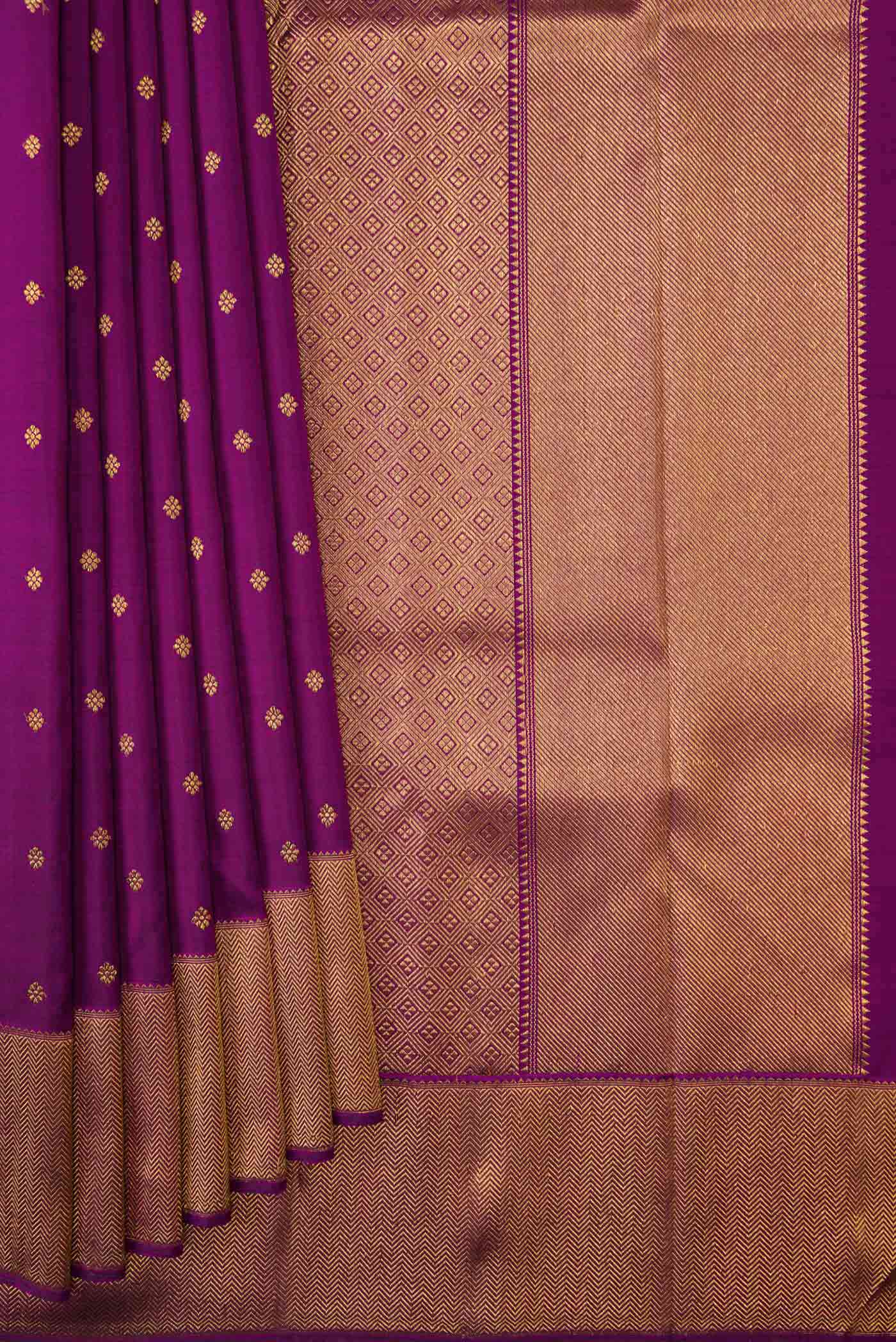 Pure Silk Pure Zari Purple Dual Tone Kanjivaram Saree - Image 4